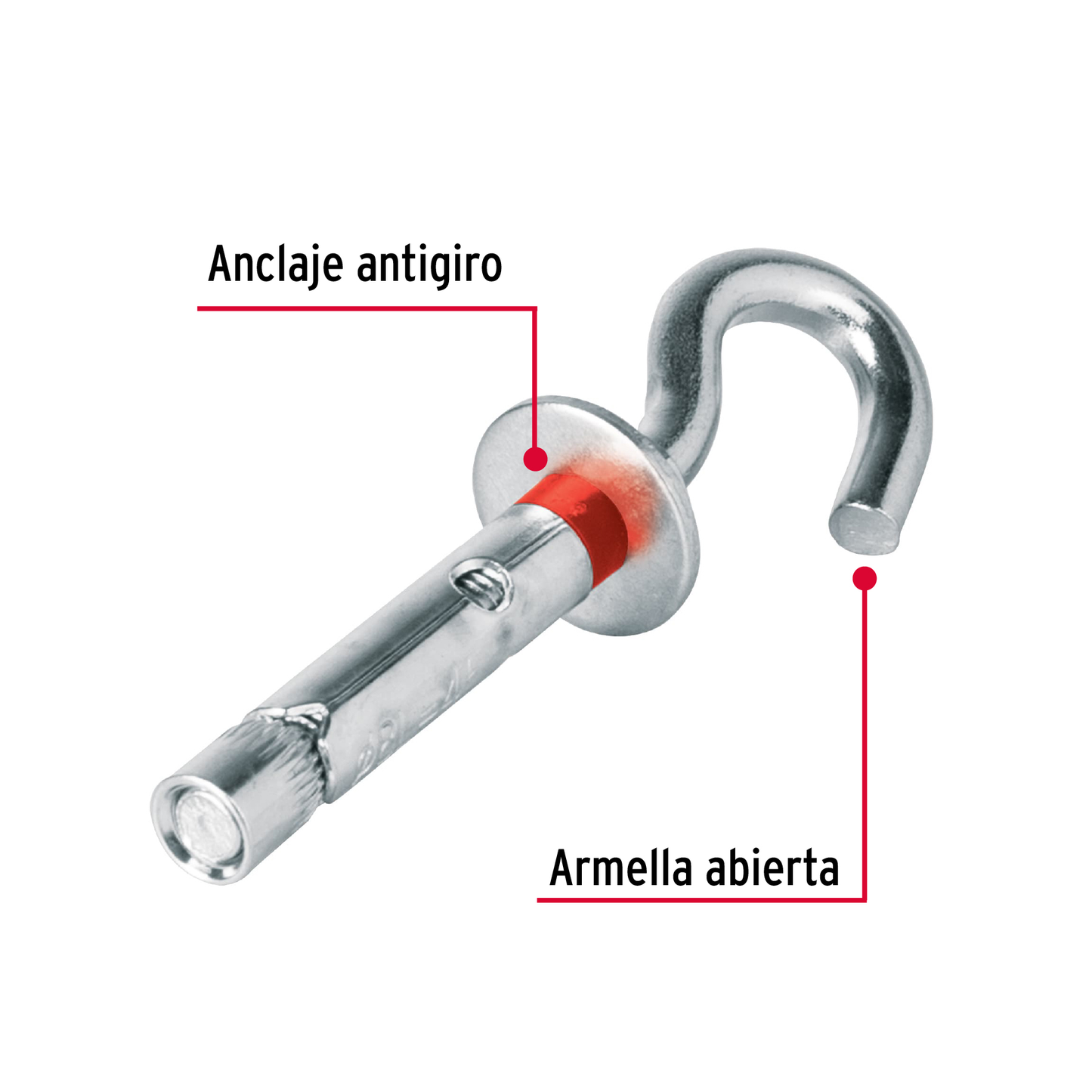 Taquete expansivo con armella abierta, 8X45 mm, bolsa 4 pzas