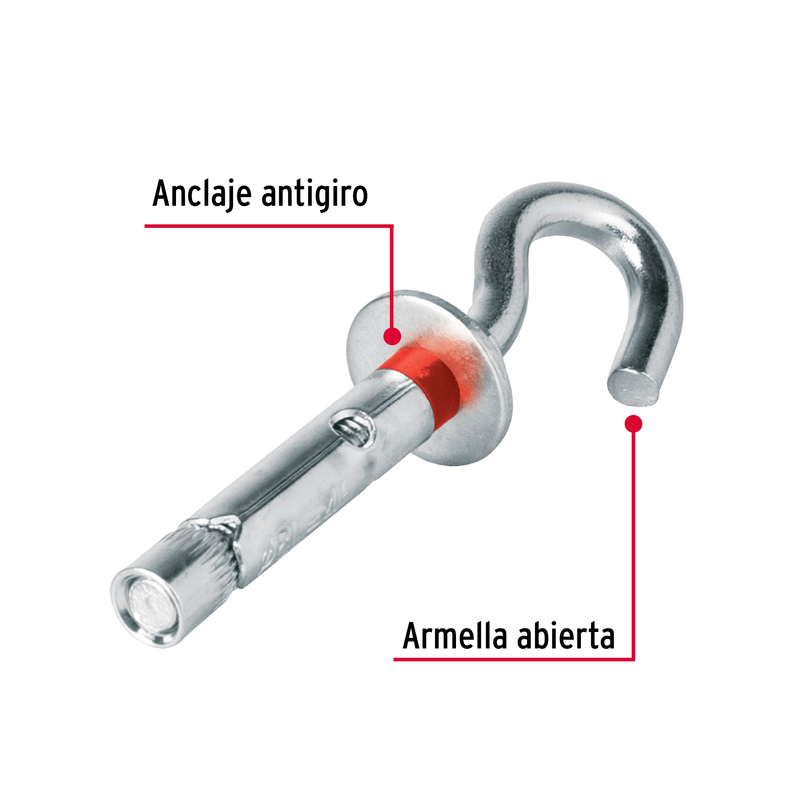 Taquete expansivo con armella abierta, 8X45 mm, bolsa 4 pzas