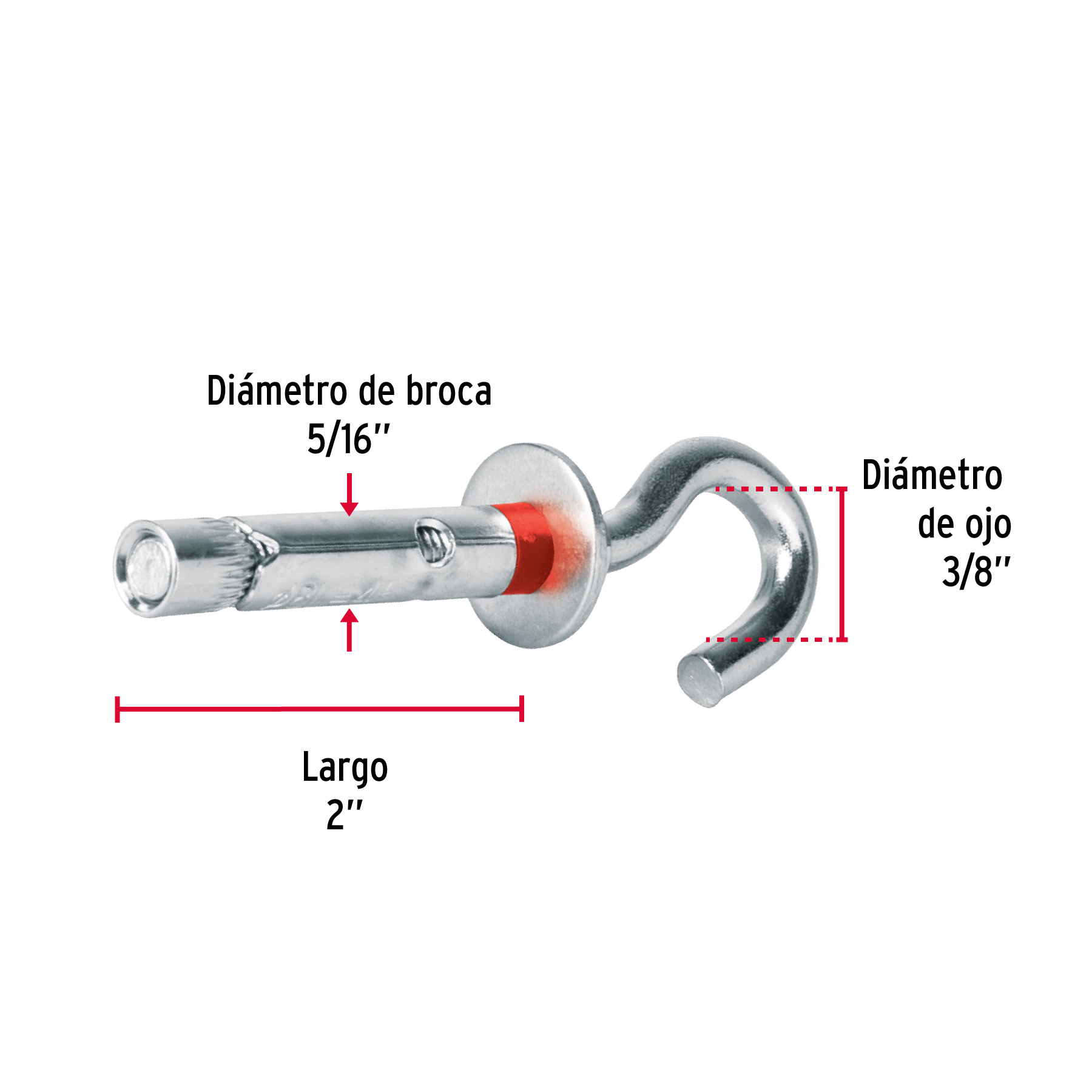 Taquete expansivo con armella abierta, 8X45 mm, bolsa 4 pzas