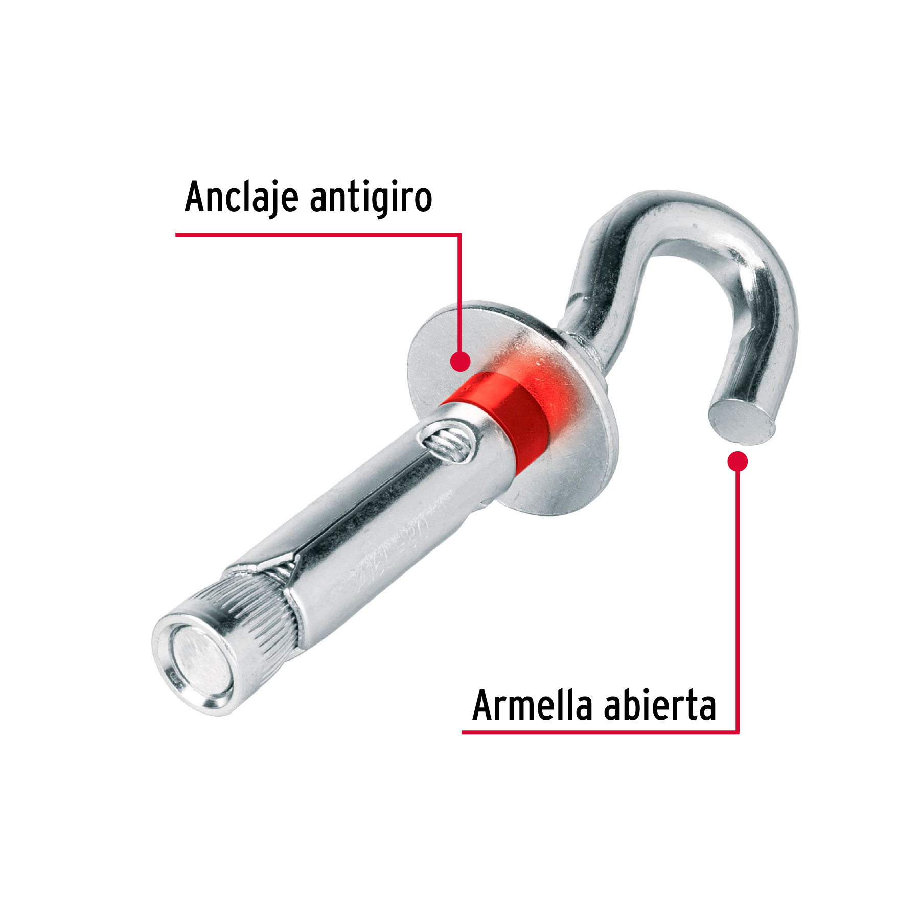 Taquete expansivo con armella abierta, 16X80mm, bolsa 2 pzas