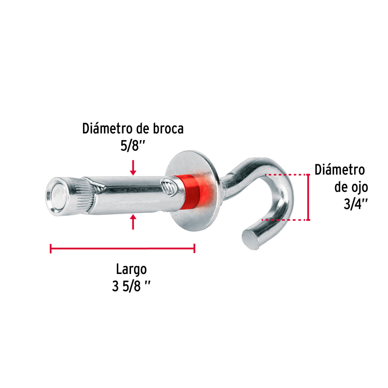 Taquete expansivo con armella abierta, 16X80mm, bolsa 2 pzas