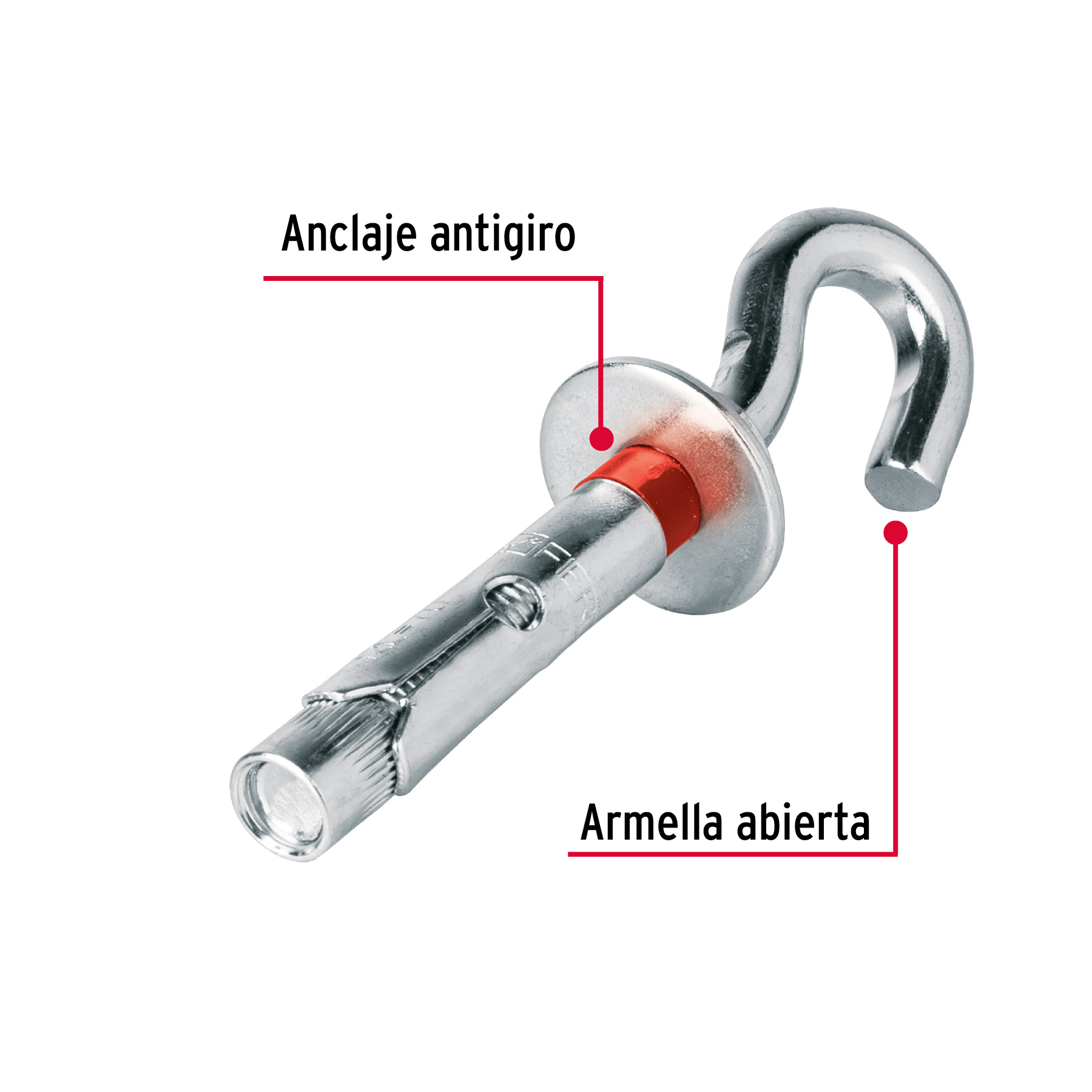 Taquete expansivo con armella abierta, 12X70mm, bolsa 2 pzas