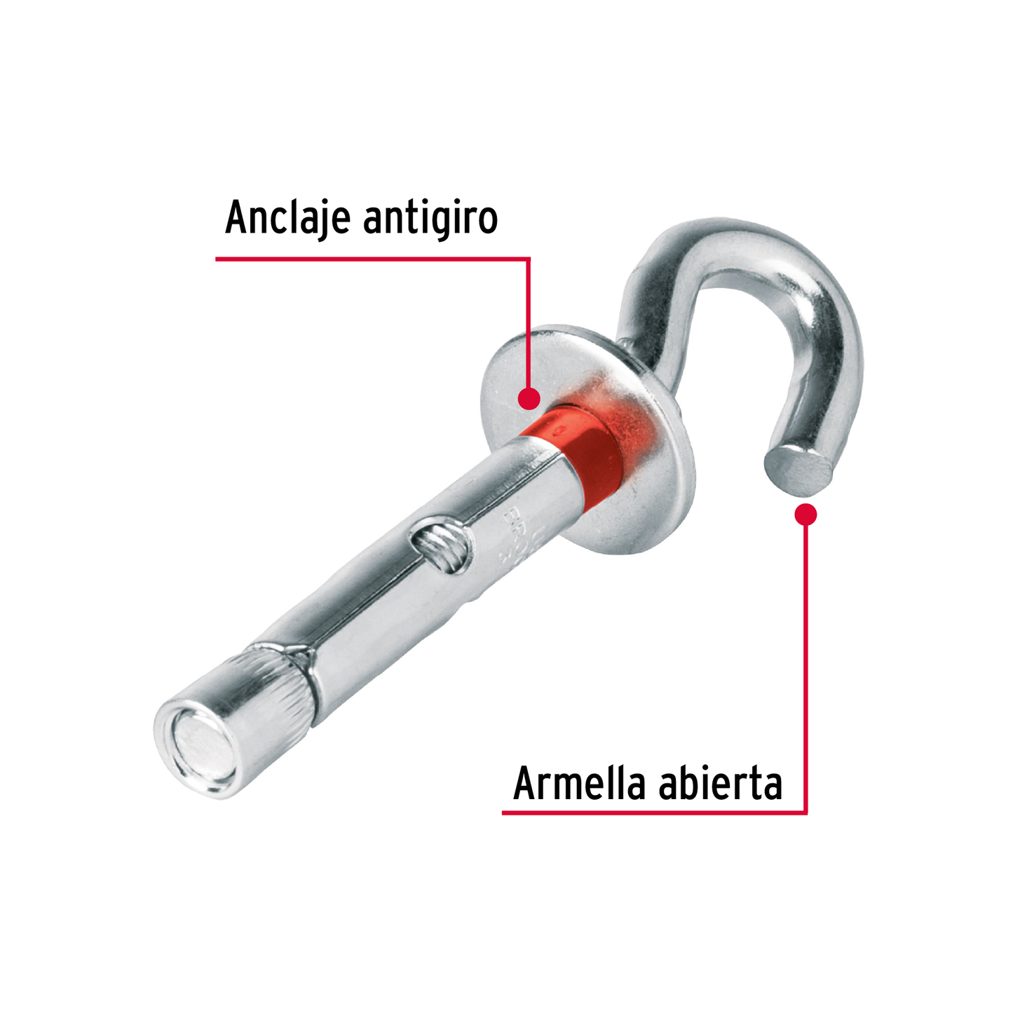 Taquete expansivo con armella abierta, 10X60mm, bolsa 4 pzas