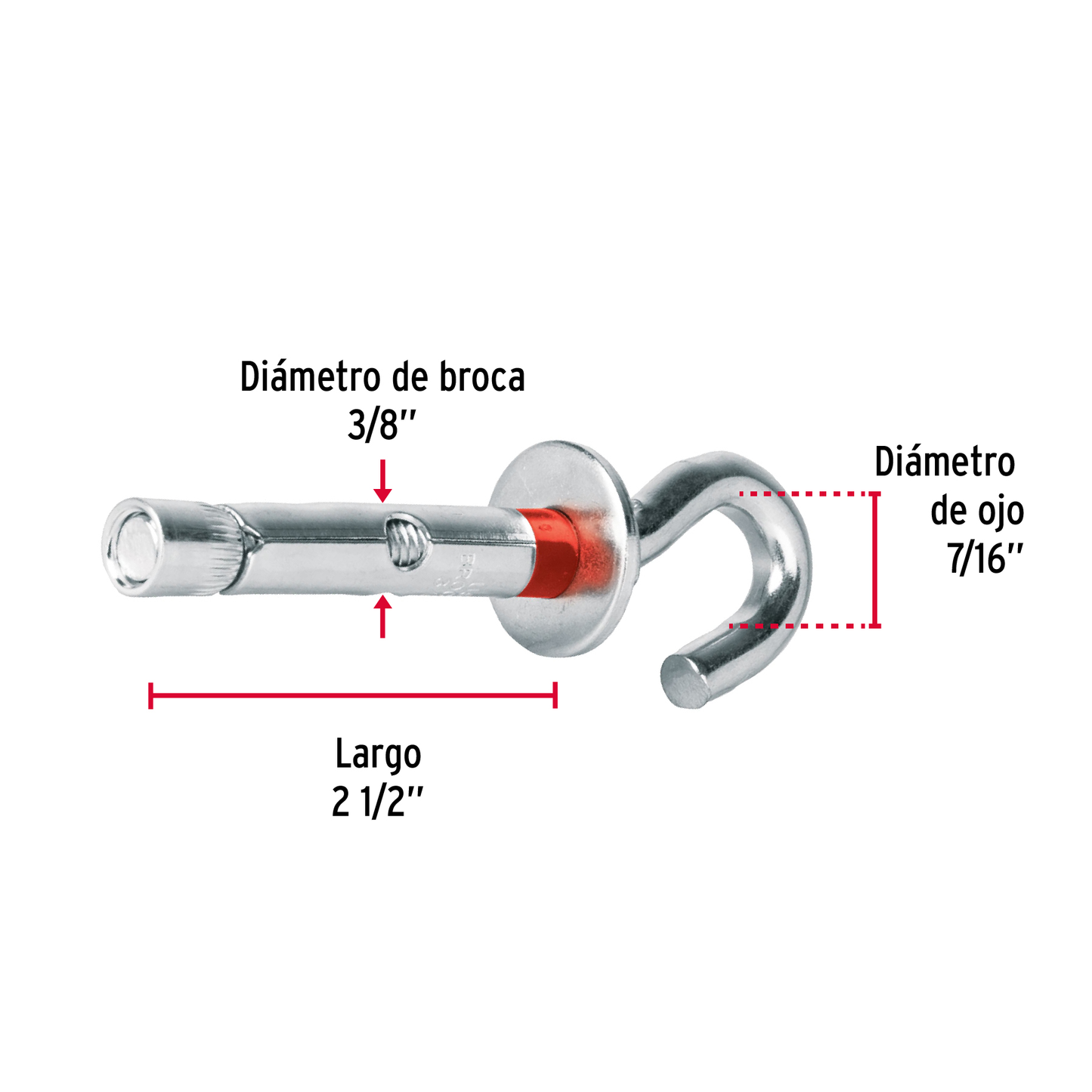 Taquete expansivo con armella abierta, 10X60mm, bolsa 4 pzas