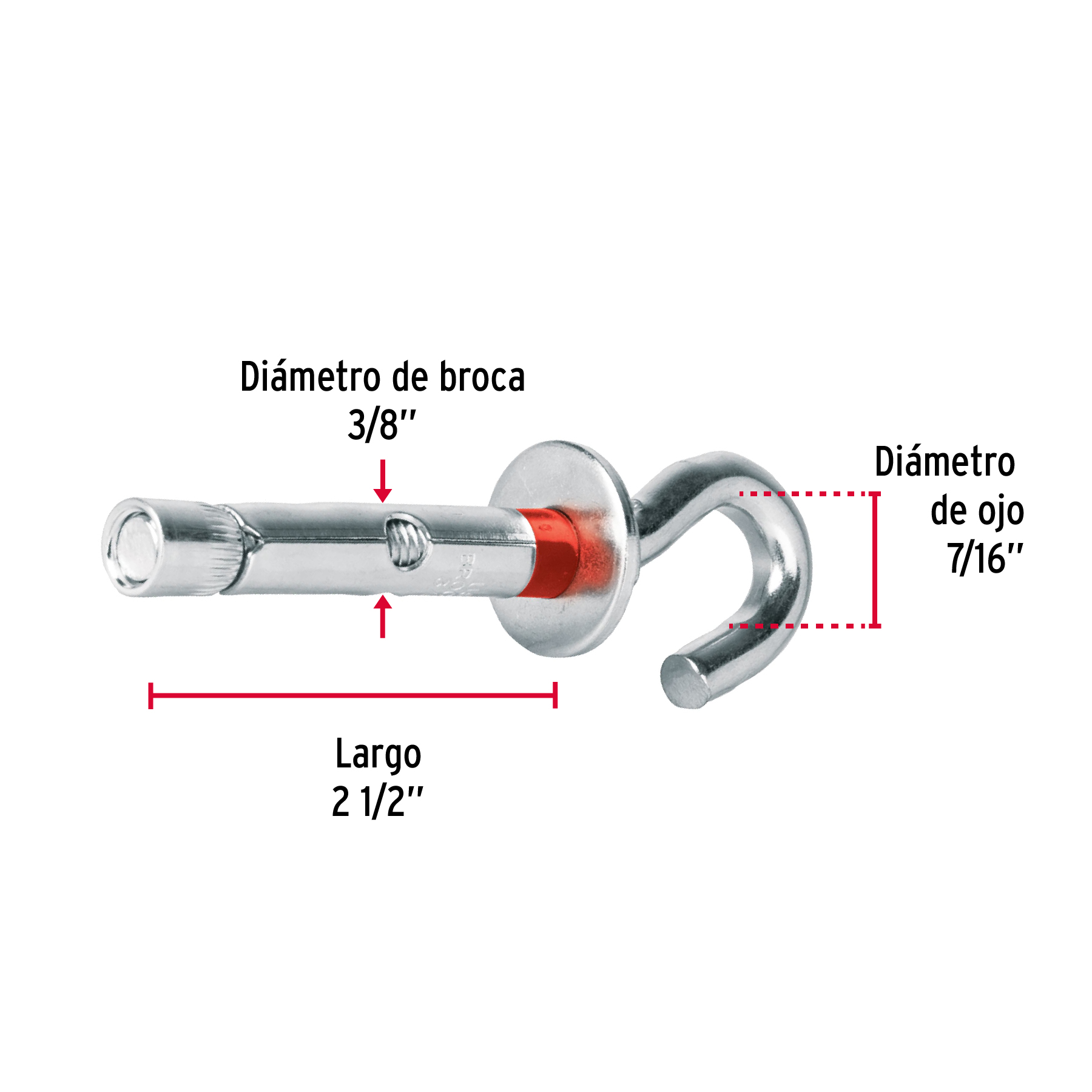 Taquete expansivo con armella abierta, 10X60mm, bolsa 4 pzas