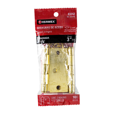 Bisagras cuadradas 3", acero latonado, plana, blíster 2