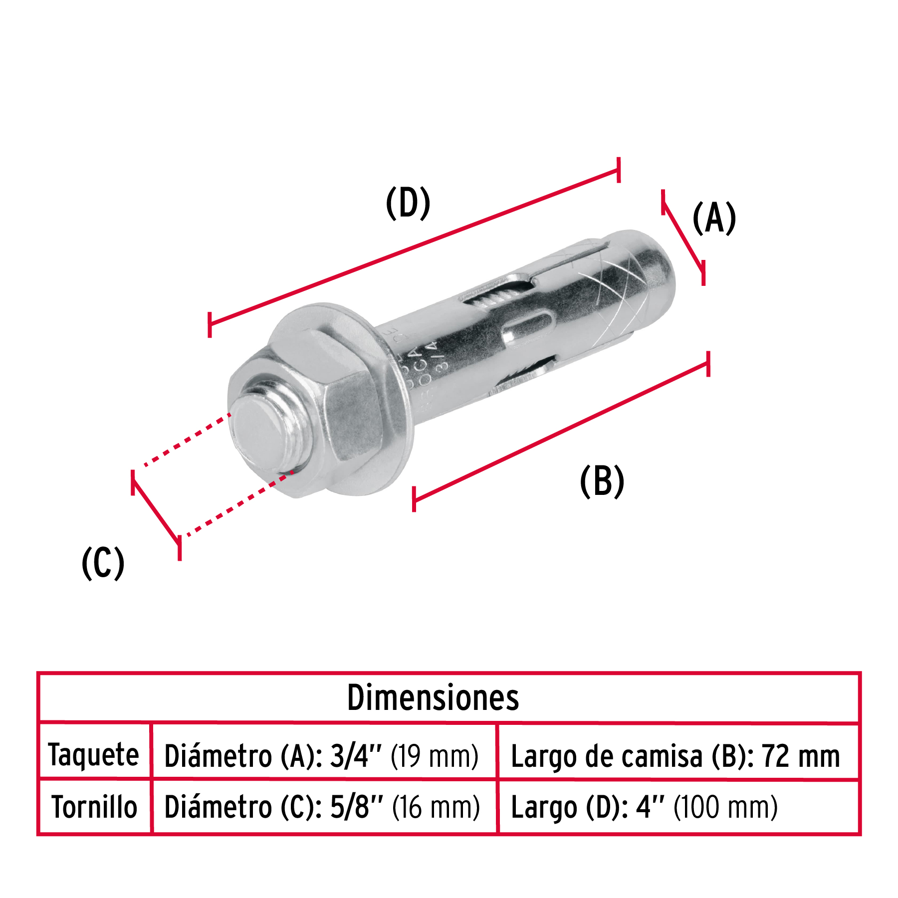 Taquete de expansión, 5/8" con tornillo, caja 25 piezas