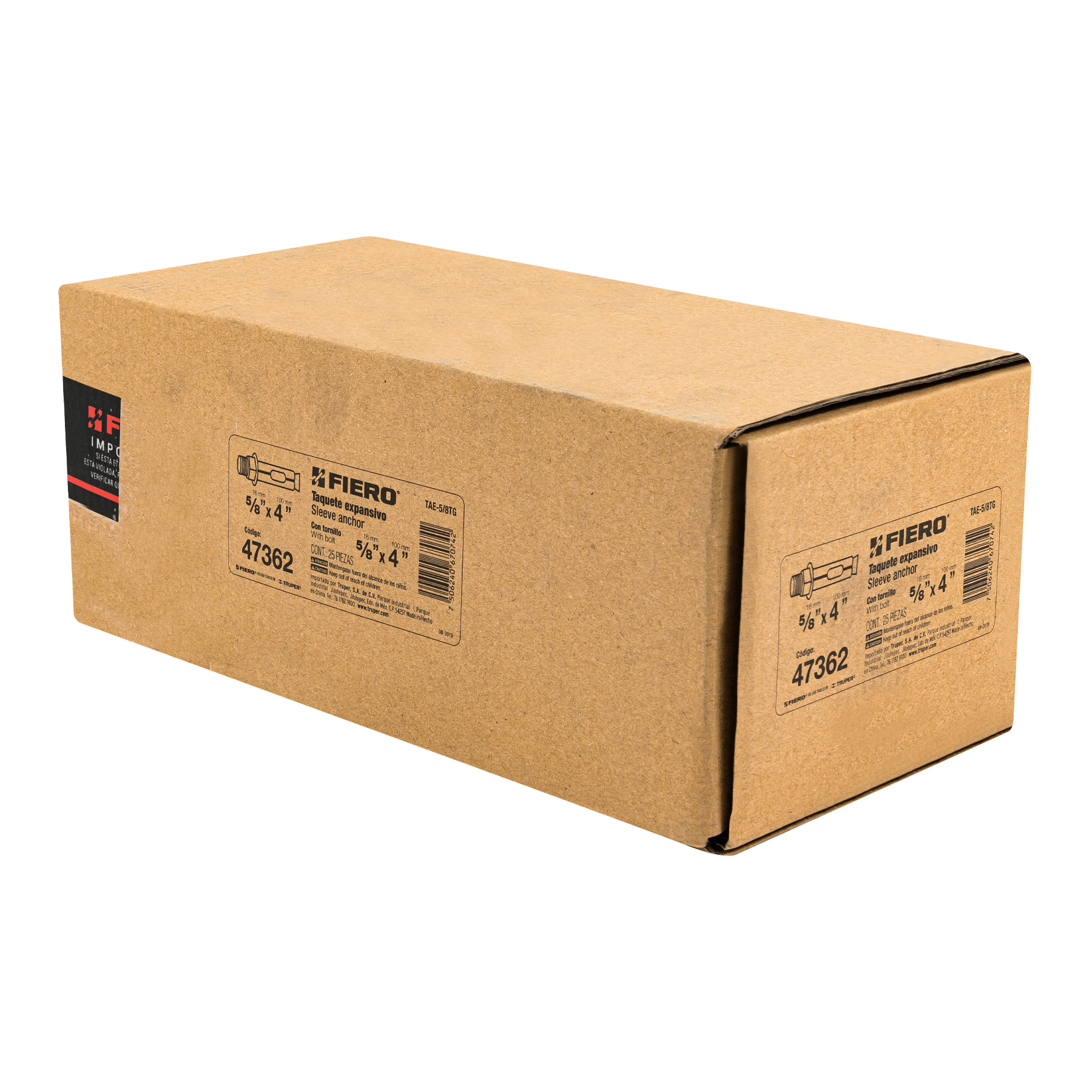 Taquete de expansión, 5/8" con tornillo, caja 25 piezas