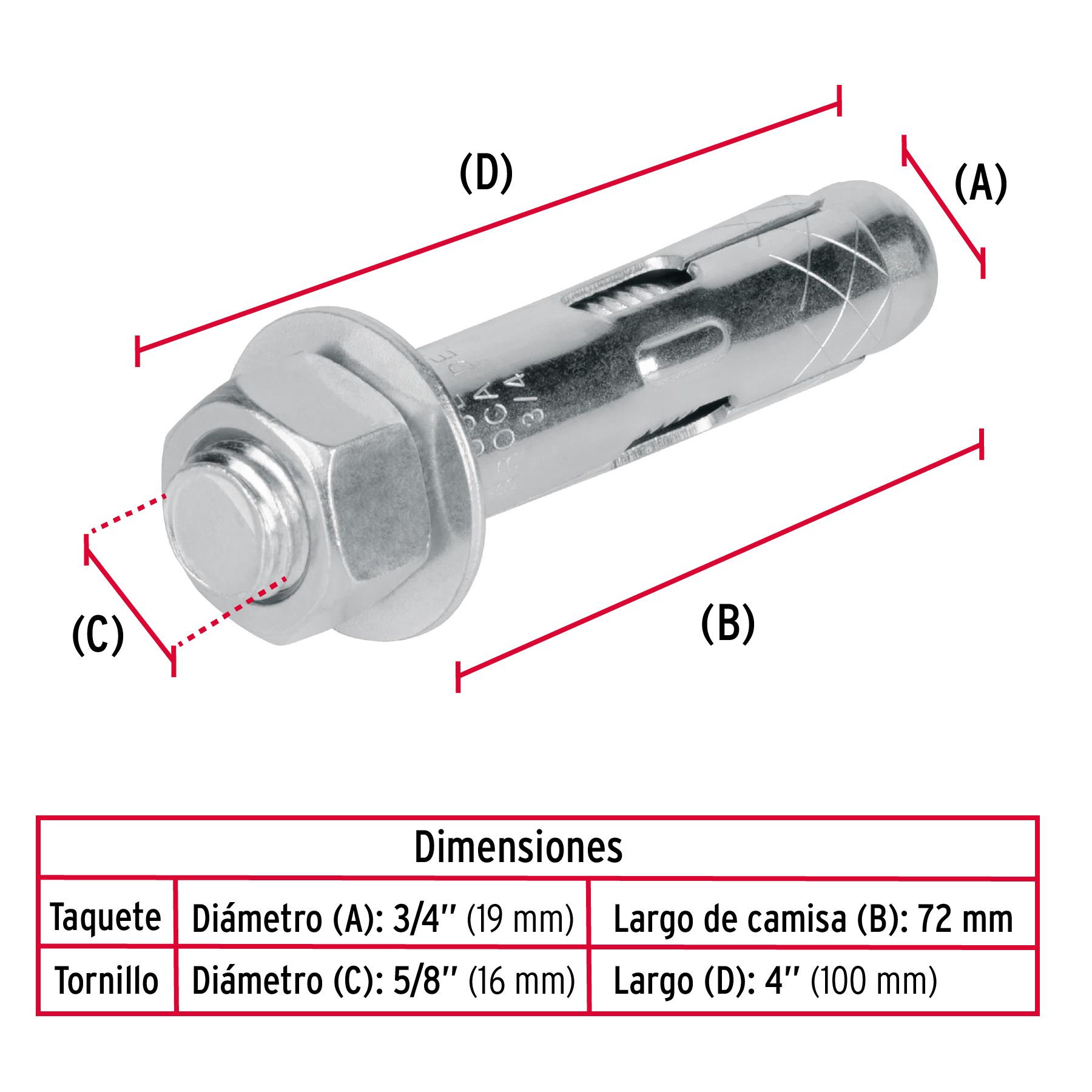 Taquete de expansión, 5/8" con tornillo, bolsa 2 piezas