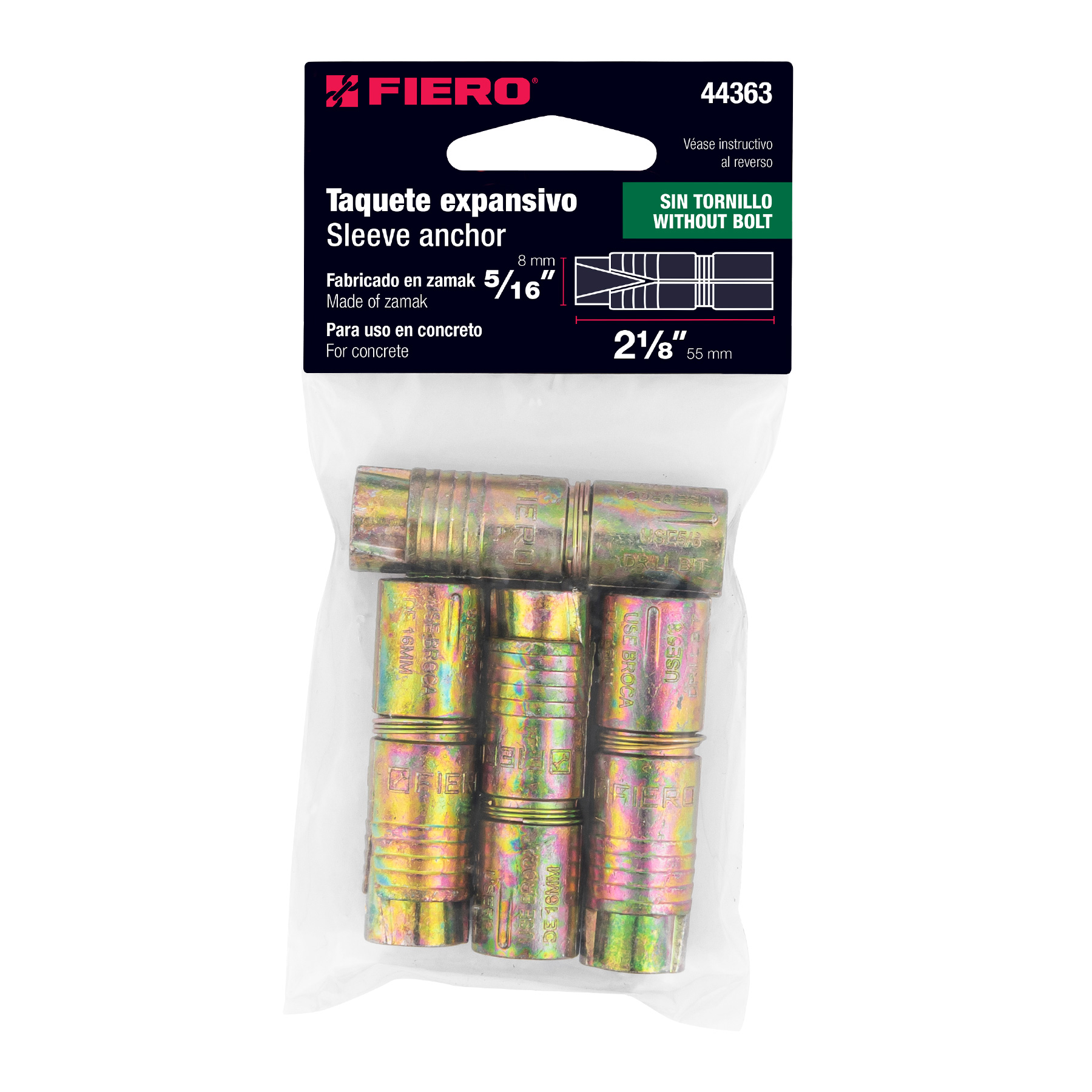 Taquete de expansión, 5/16", bolsa 4 piezas
