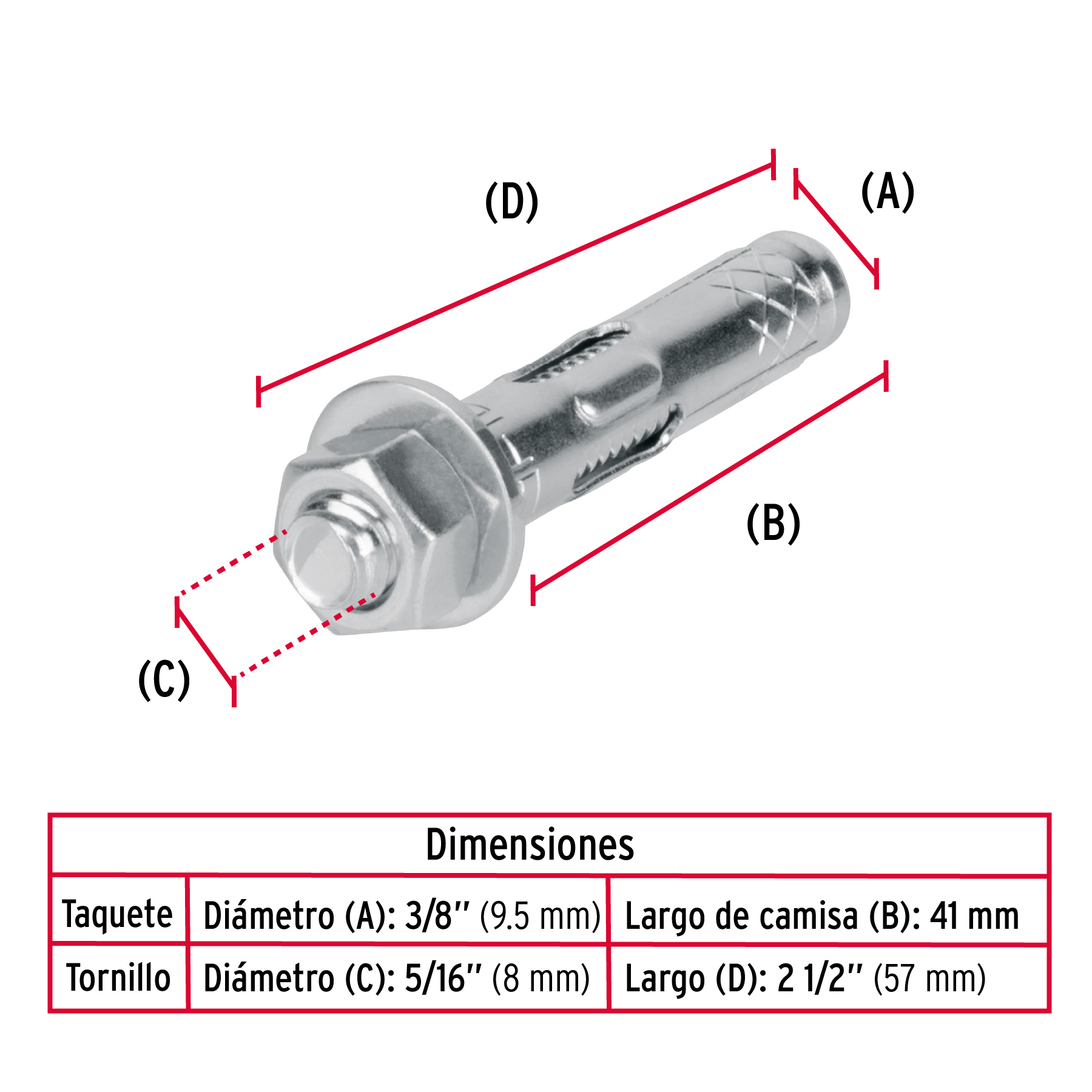 Taquete de expansión, 5/16" con tornillo, caja 100 piezas