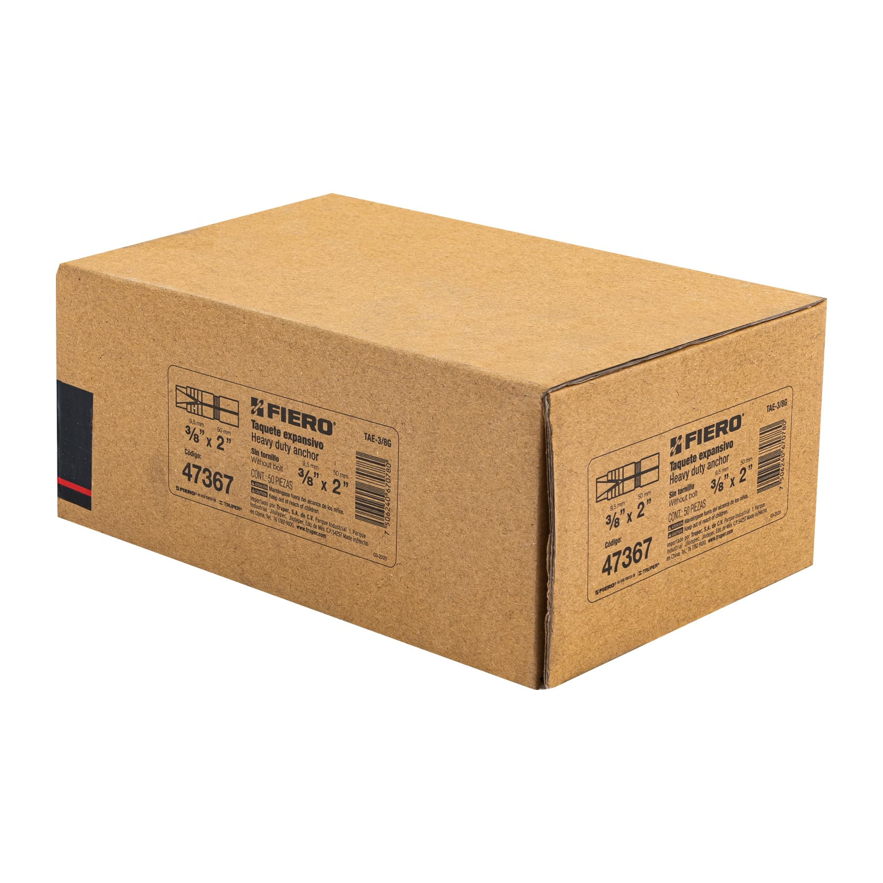Taquete de expansión, 3/8" sin tornillo, caja 50 piezas