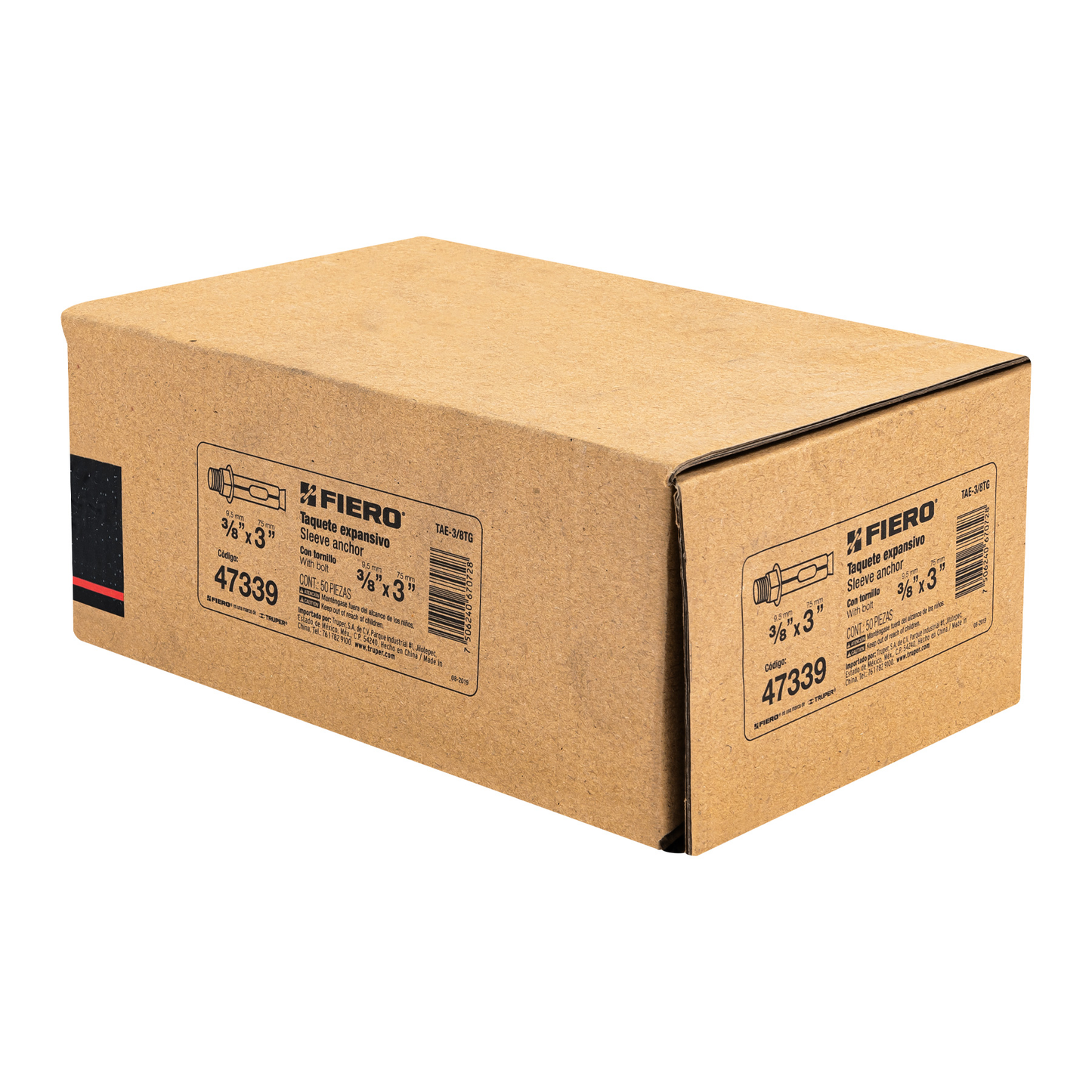 Taquete de expansión, 3/8" con tornillo, caja 50 piezas
