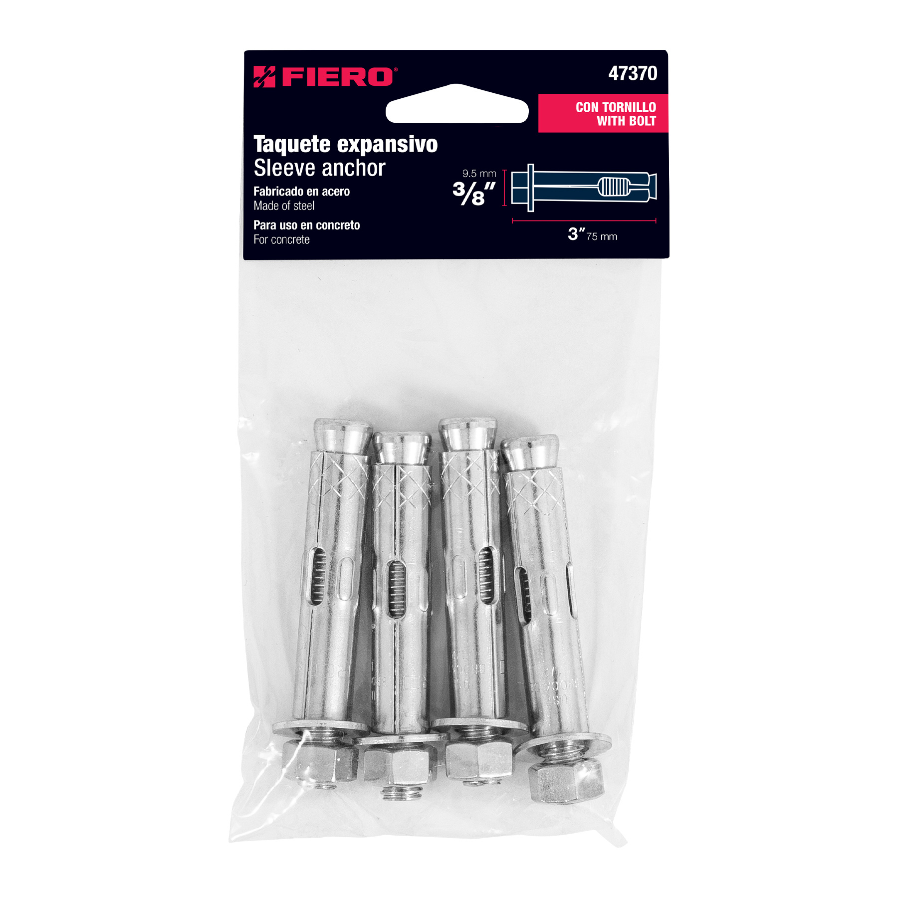 Taquete de expansión, 3/8" con tornillo, bolsa 4 piezas