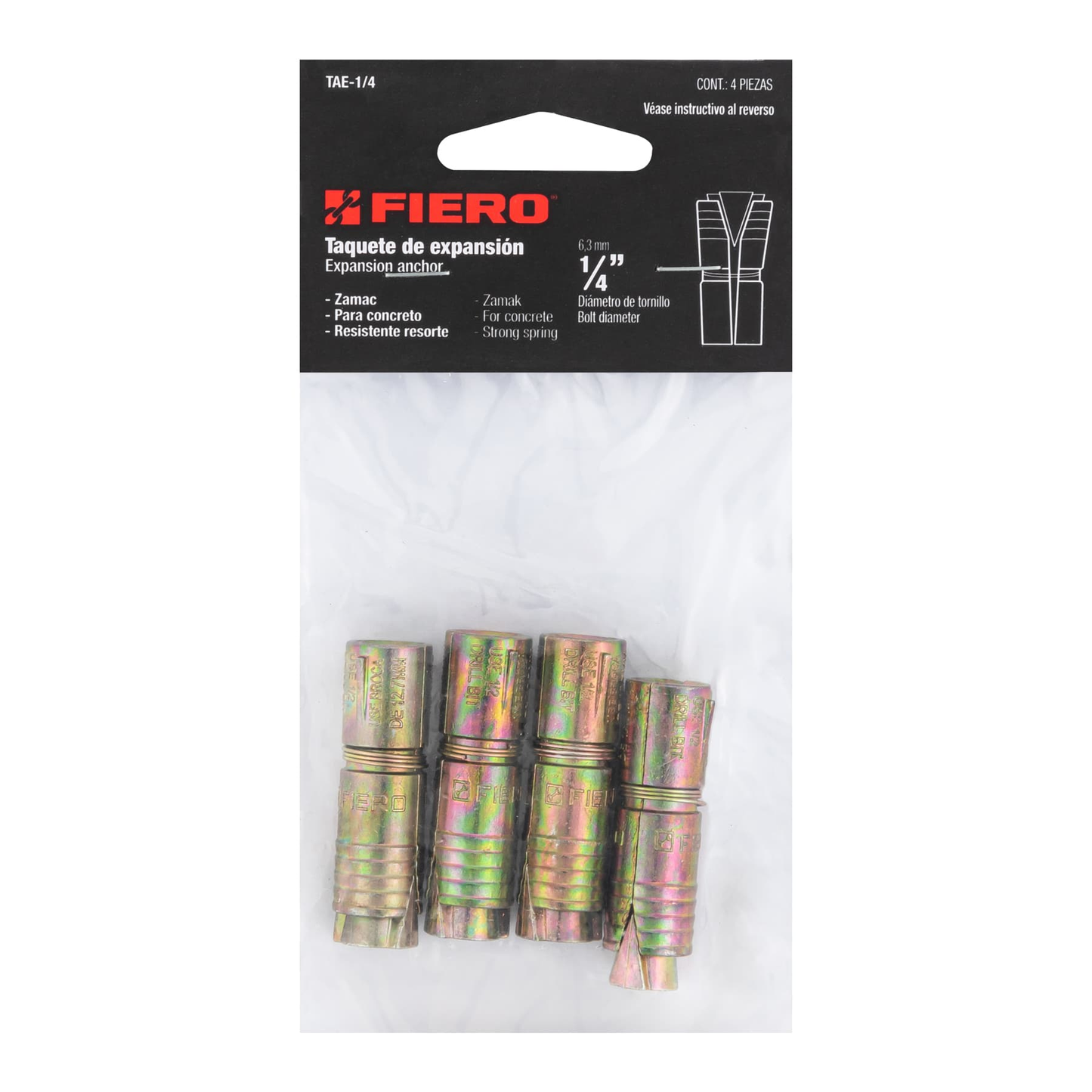 Taquete de expansión, 1/4", bolsa 4 piezas