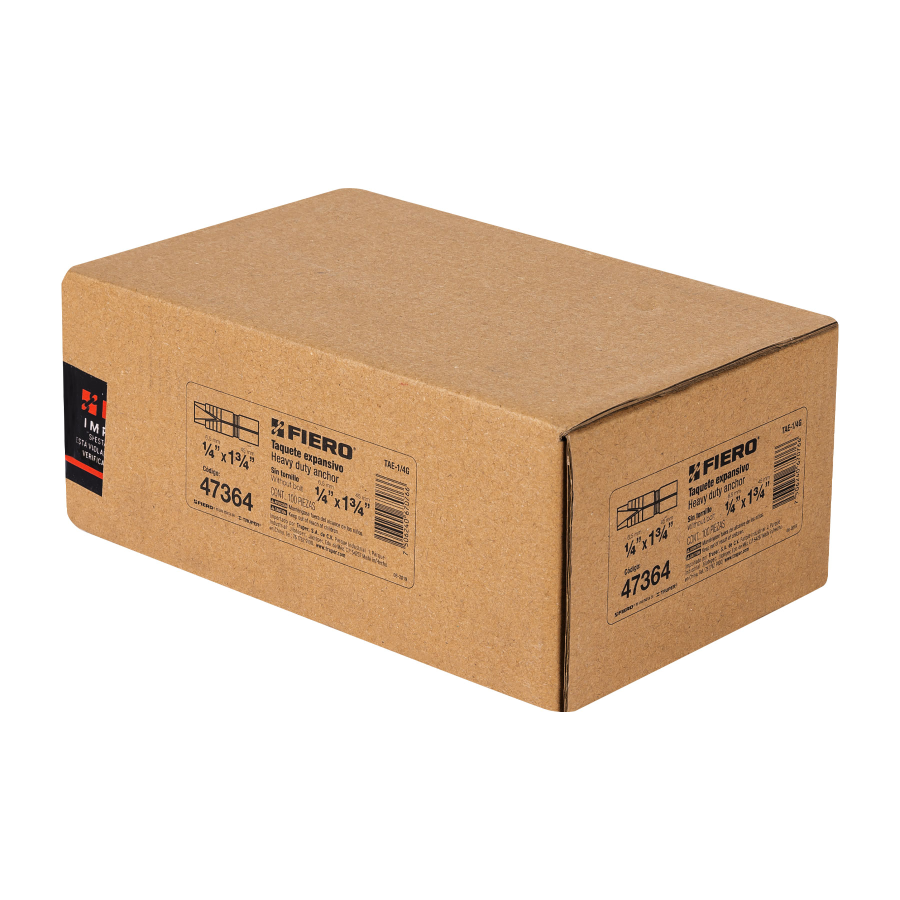 Taquete de expansión, 1/4" sin tornillo, caja 100 piezas
