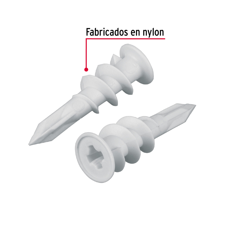Taquete 1/2", plástico, autotaladrante,p/panel yeso,100 pzas