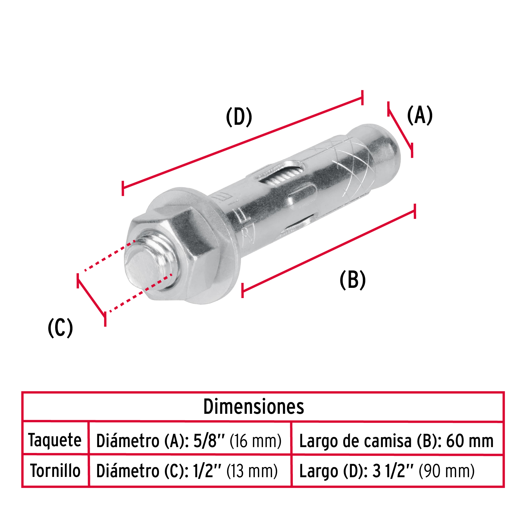 Taquete de expansión, 1/2" con tornillo, caja 25 piezas