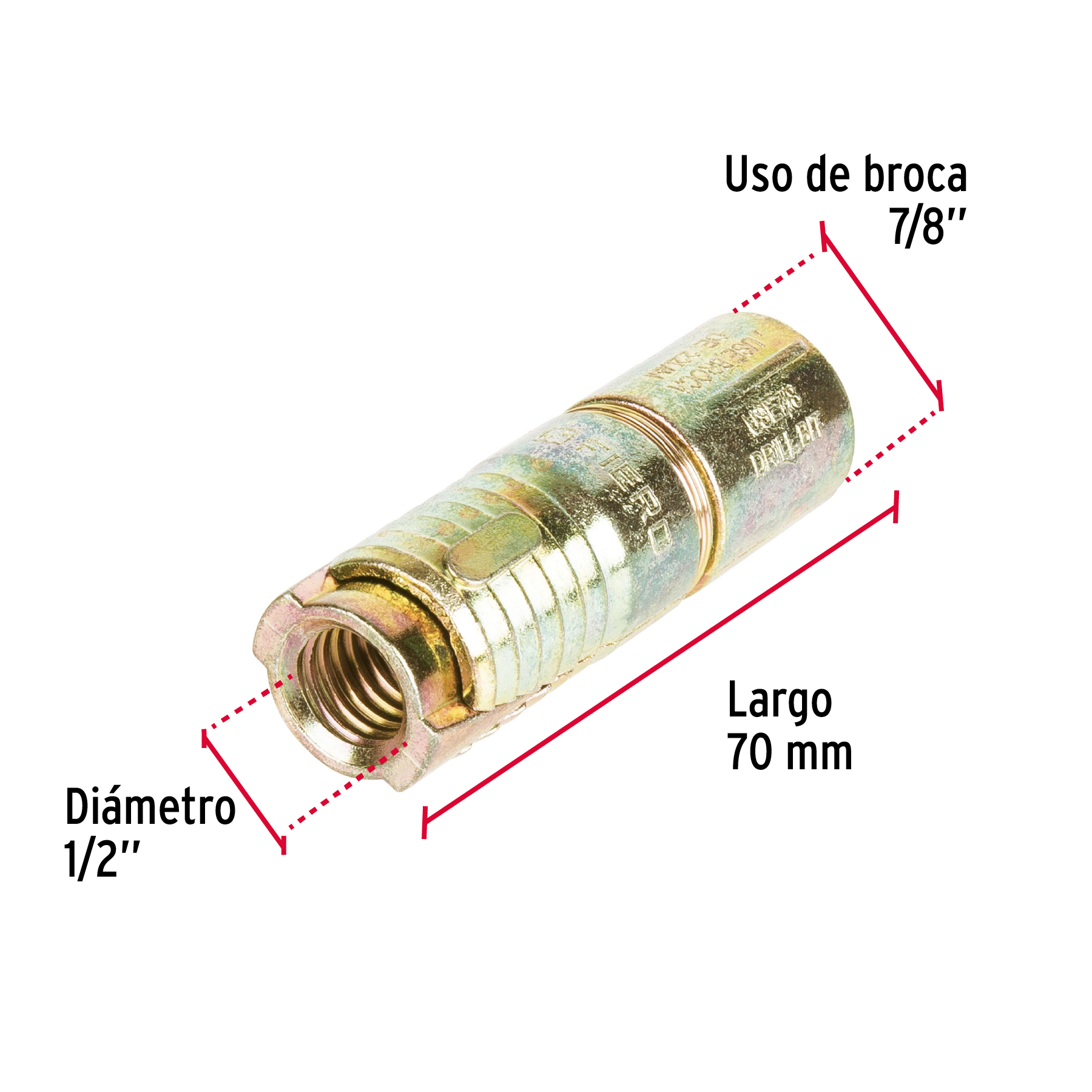Taquete de expansión, 1/2" sin tornillo, caja 25 piezas