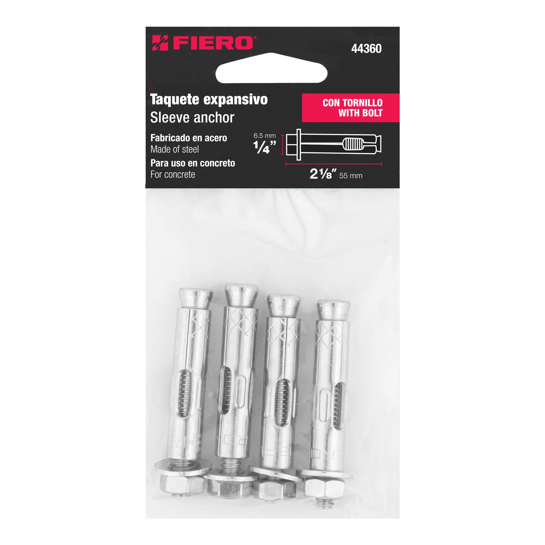 Taquete de expansión, 1/4" con tornillo, bolsa 4 pzas