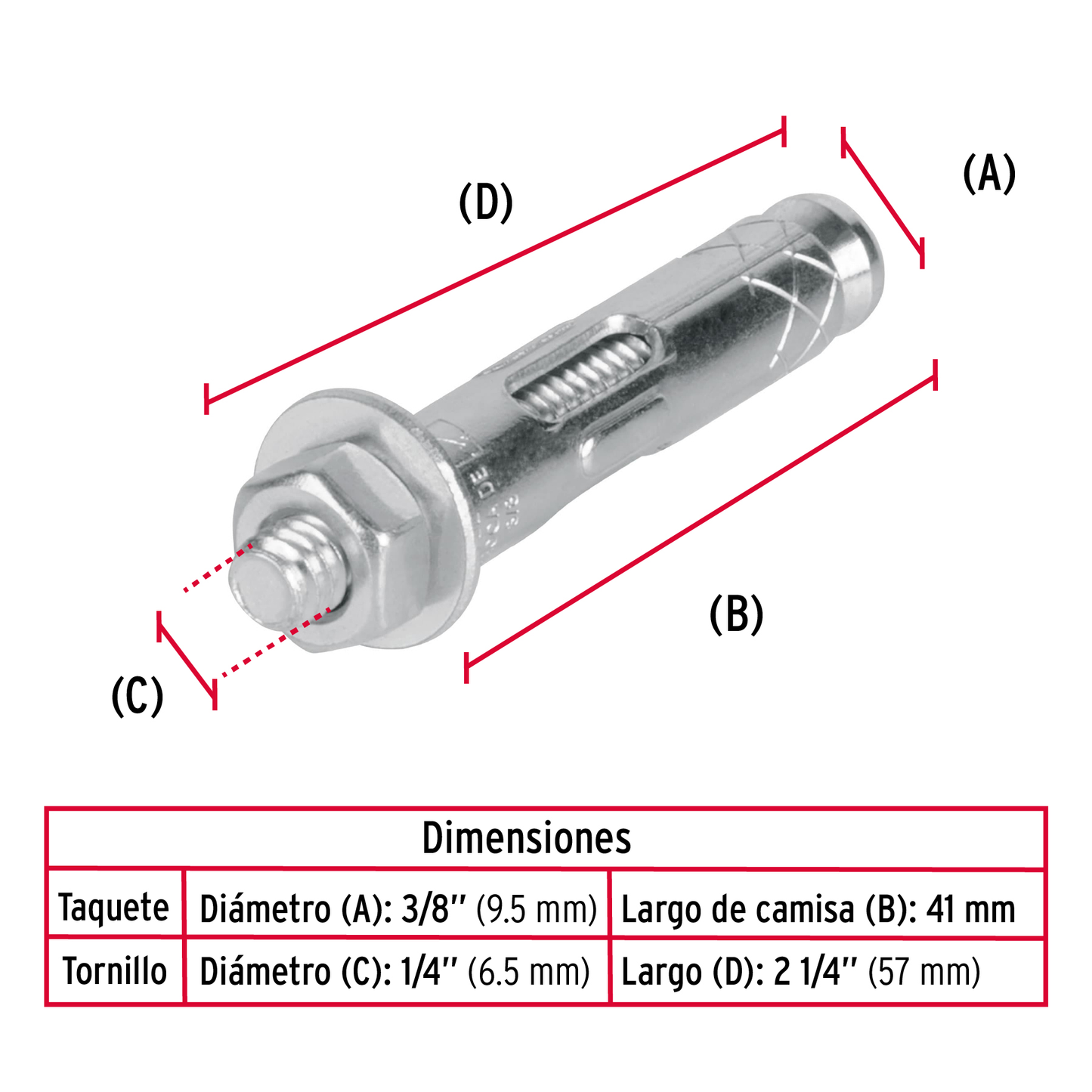 Taquete de expansión, 1/4" con tornillo, caja 100 piezas
