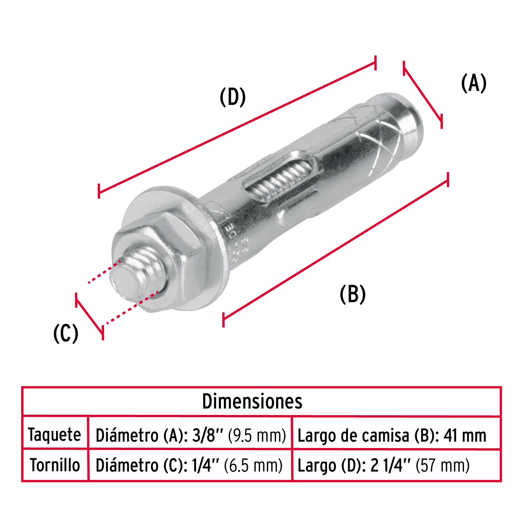 Taquete de expansión, 1/4" con tornillo, caja 100 piezas