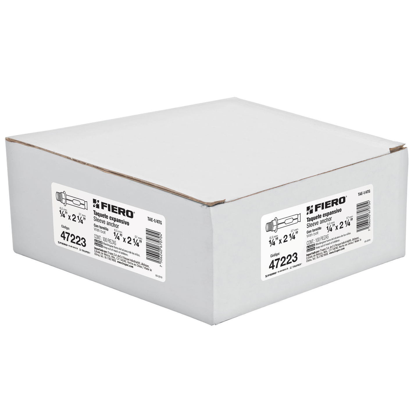 Taquete de expansión, 1/4" con tornillo, caja 100 piezas