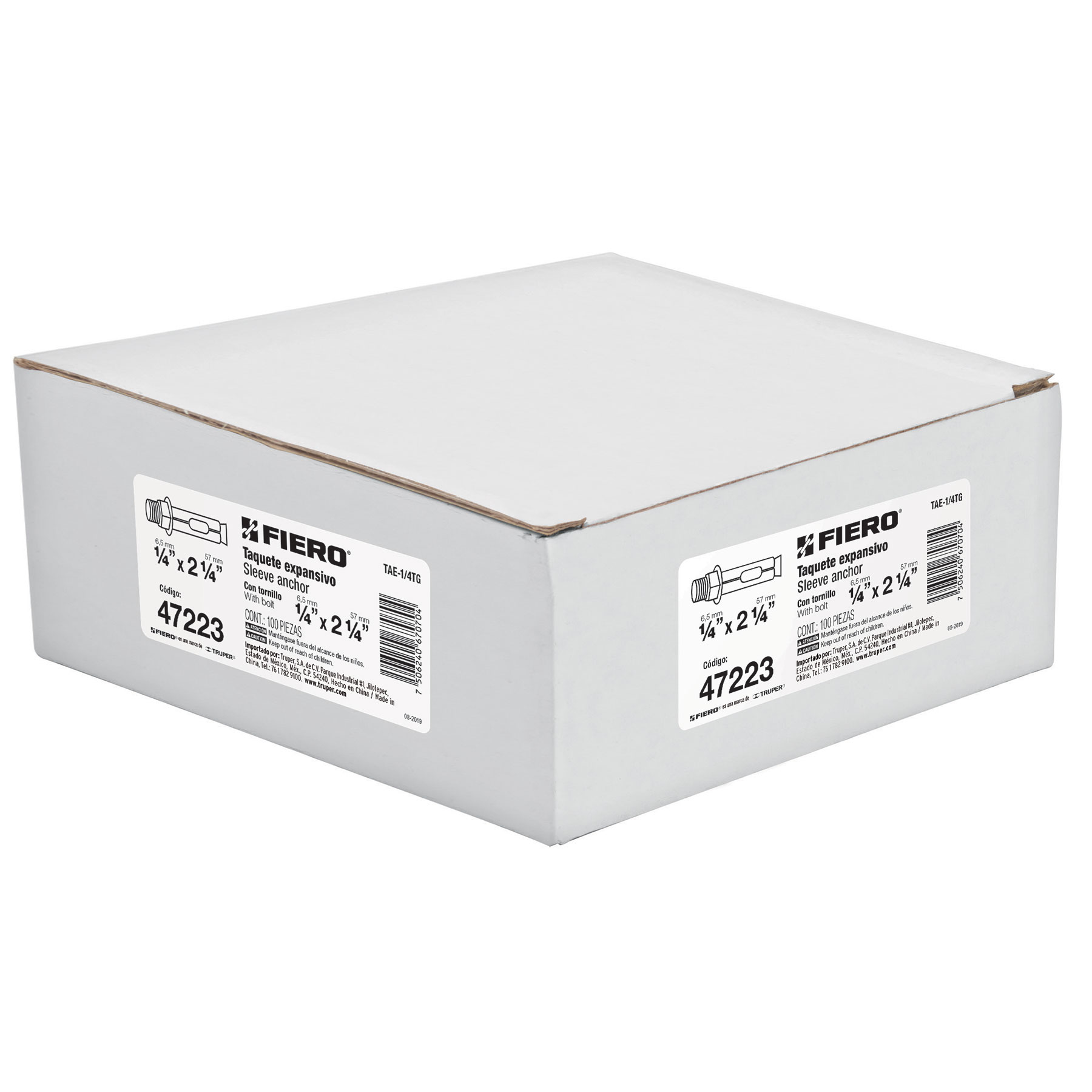 Taquete de expansión, 1/4" con tornillo, caja 100 piezas
