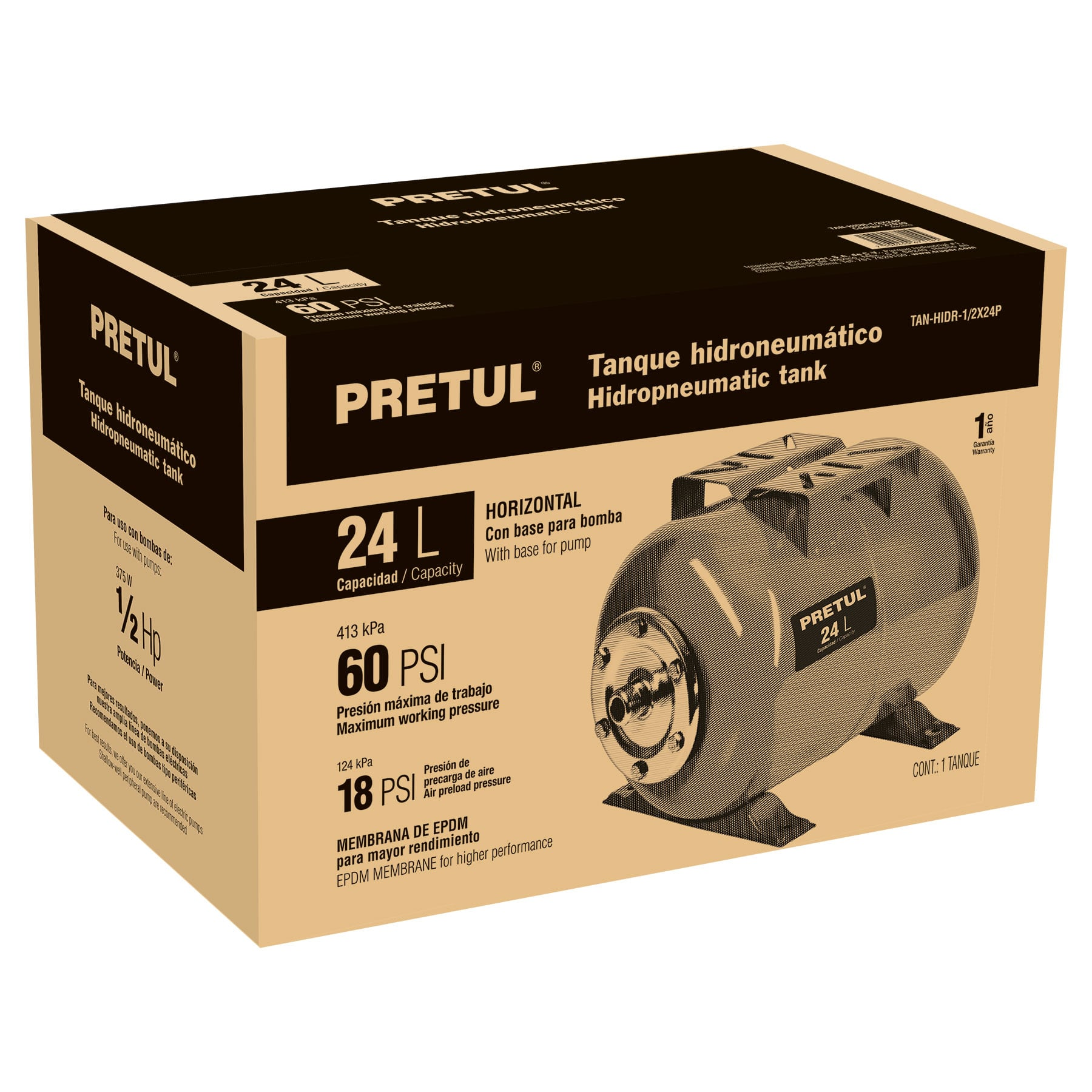 Tanque para bomba hidroneumática HIDR-1/2X24, Pretul
