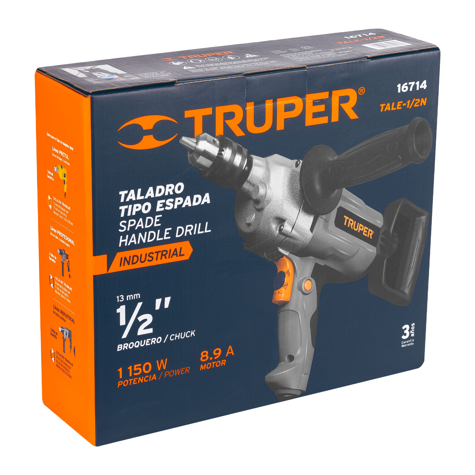 Taladro tipo espada 1/2", industrial, 1150 W