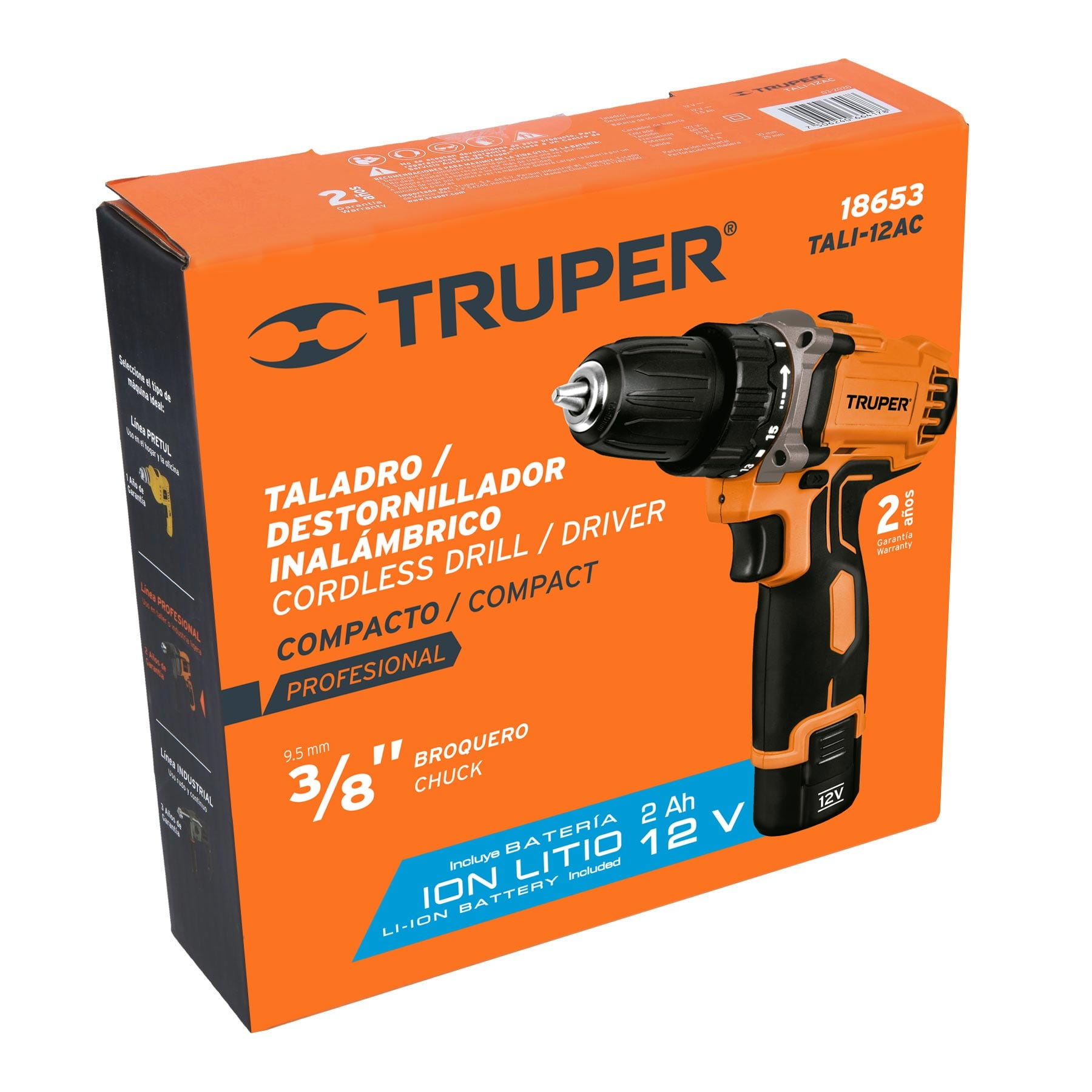 Taladro inalámbrico batería ión Litio 12 V, 3/8"