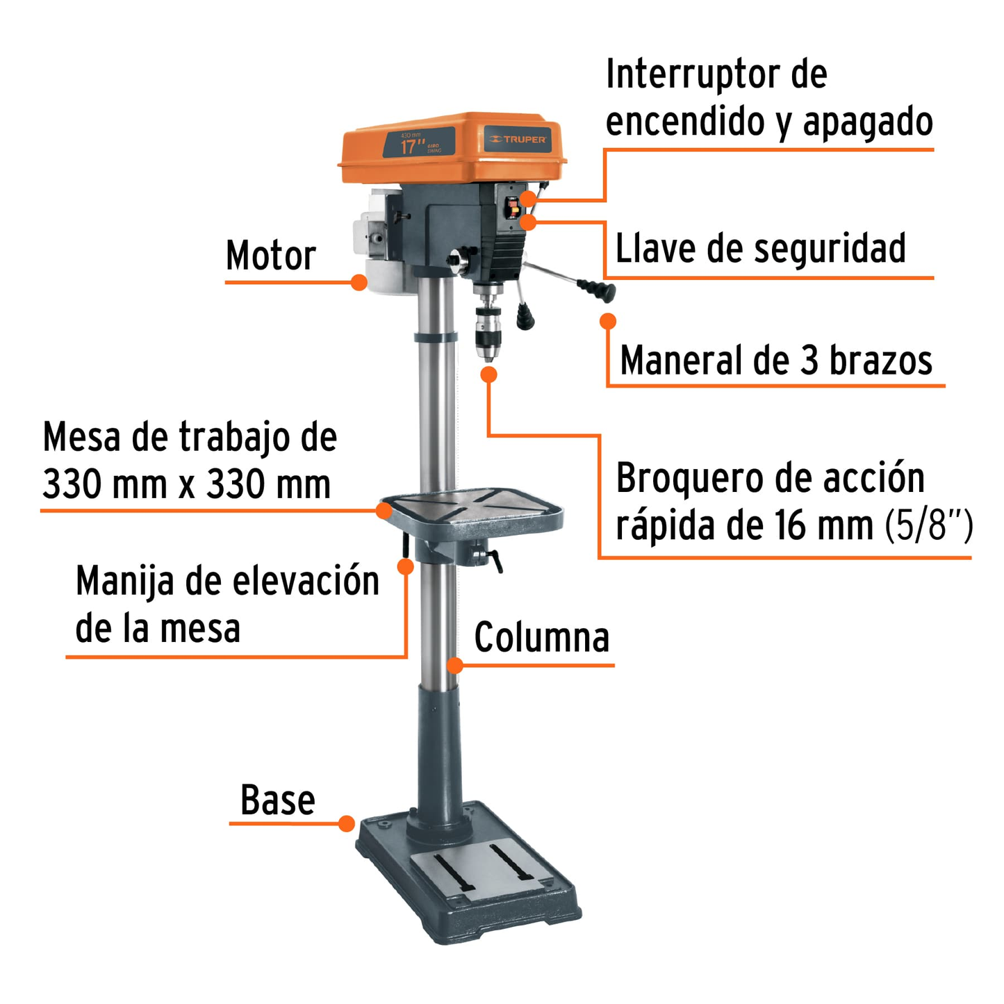 Taladro de piso 5/8 x 17"