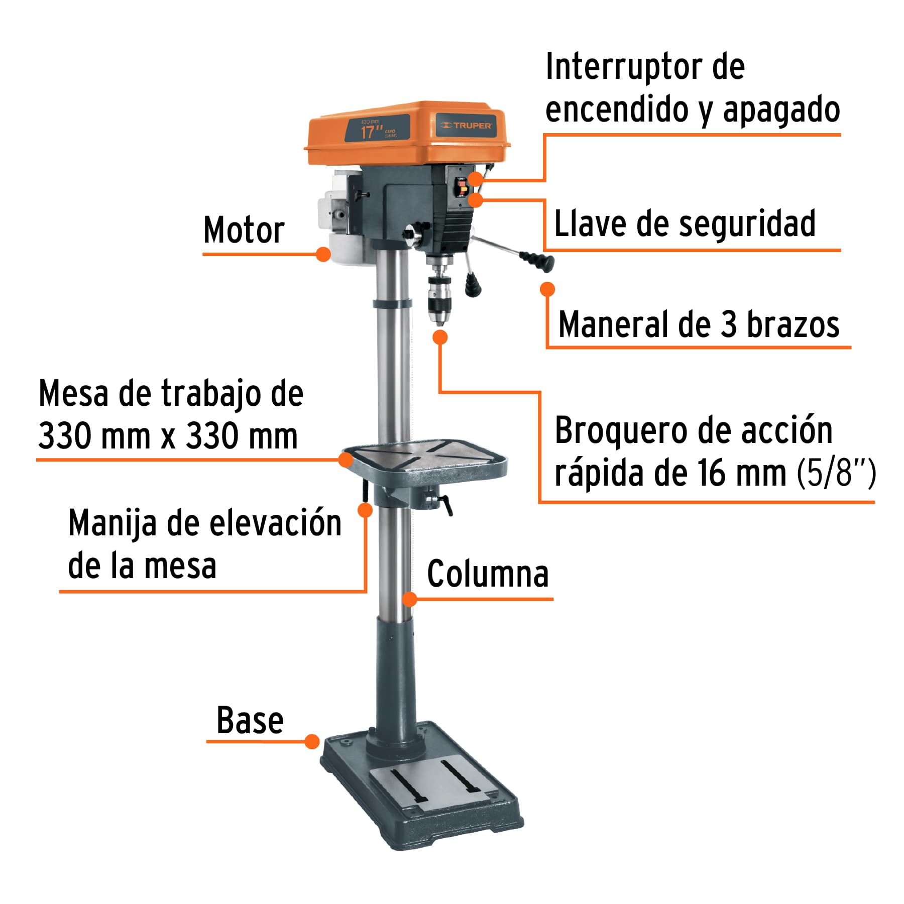 Taladro de piso 5/8 x 17"