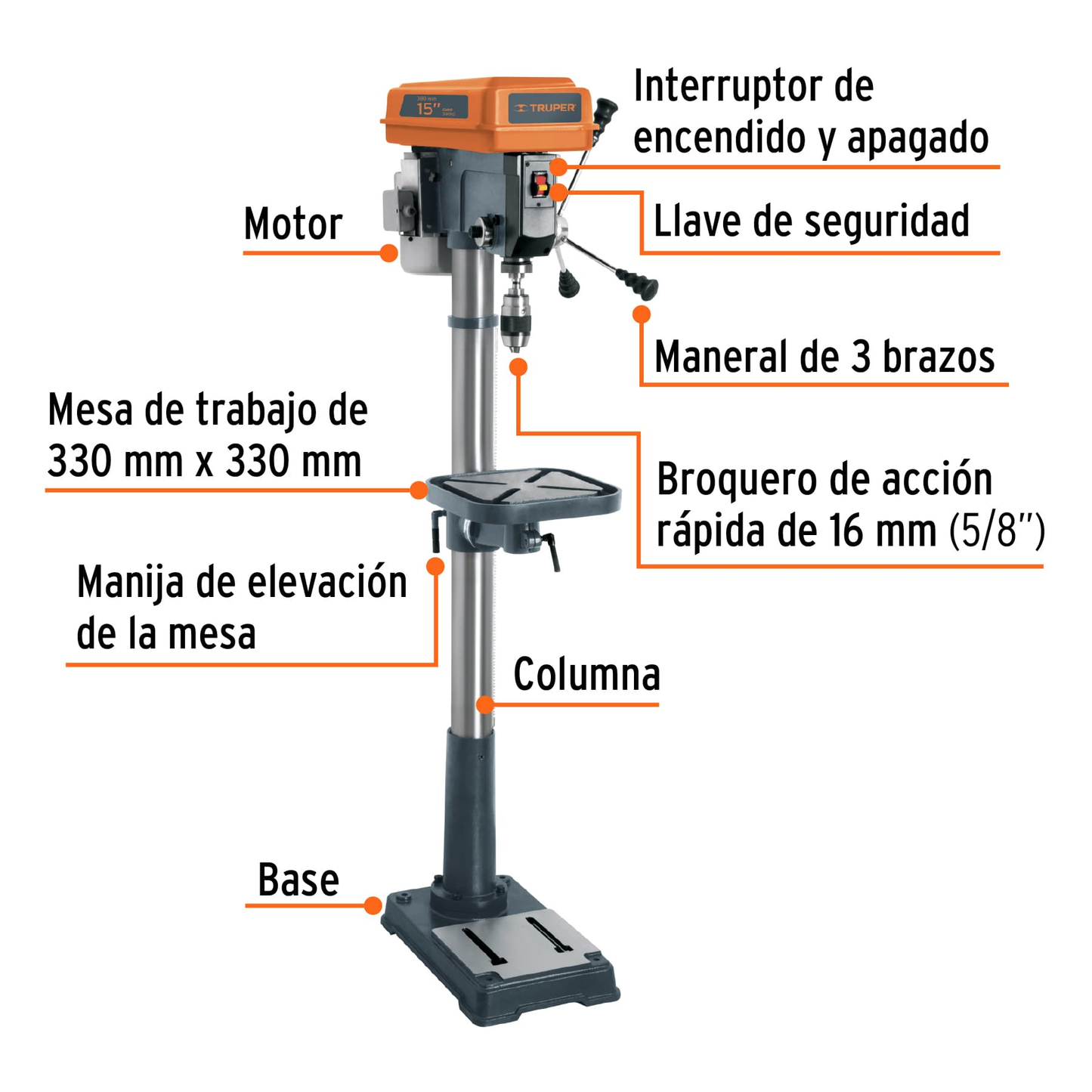 Taladro de piso 5/8 x 15"