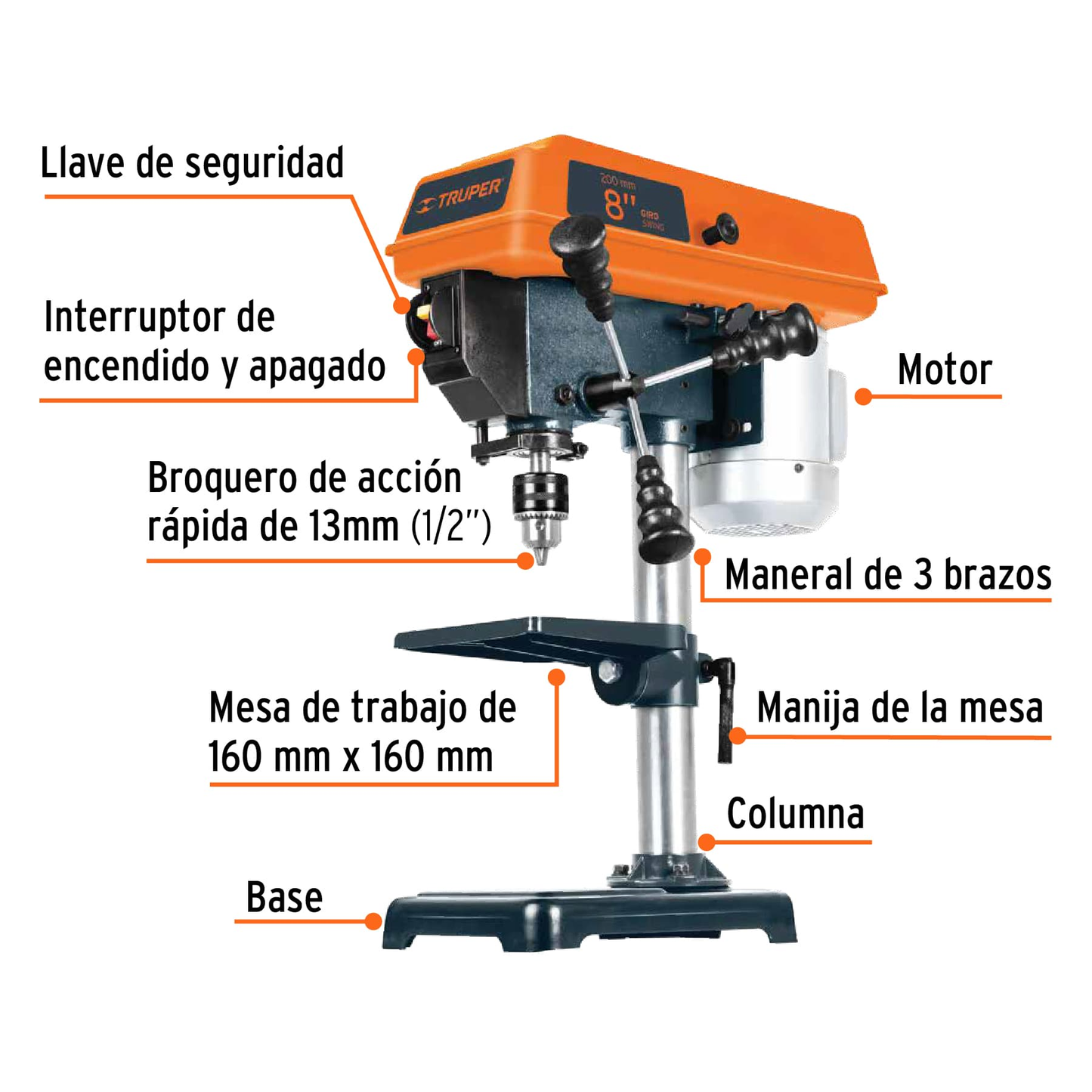 Taladro de piso 1/2 x 8"