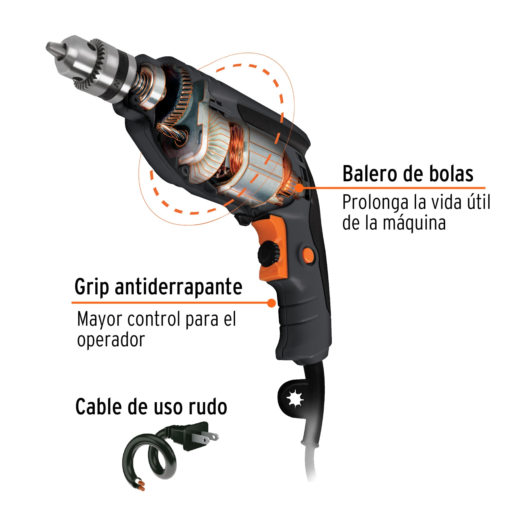 Taladro 3/8", industrial, 400 W