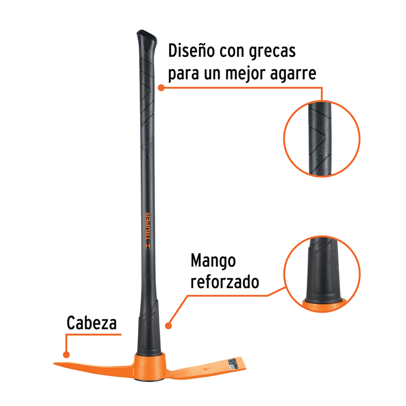Talacho-pico 5 lb, mango fibra de vidrio 36', Truper