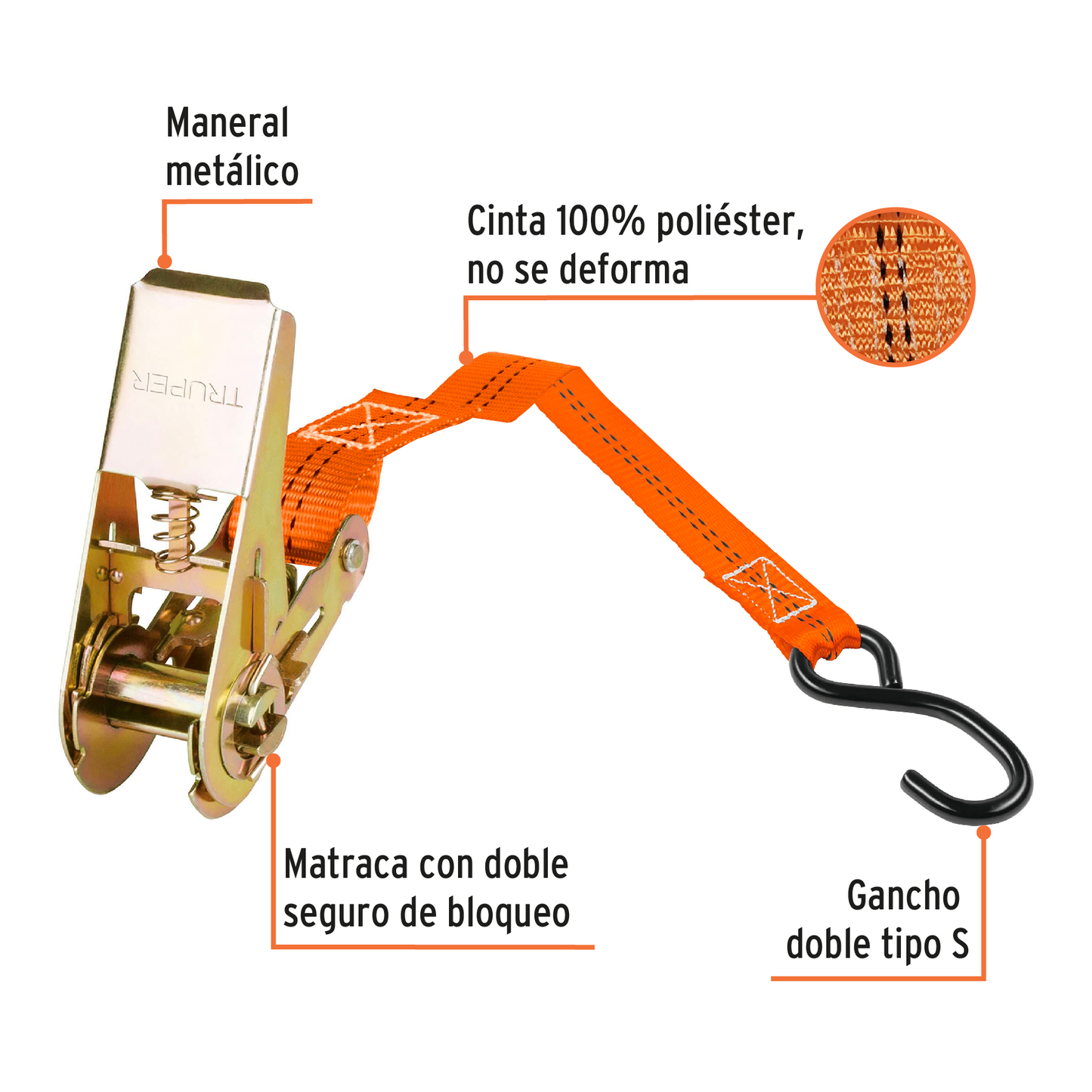 Sujetadores con matraca, carga máxima 675 kg, 2 piezas