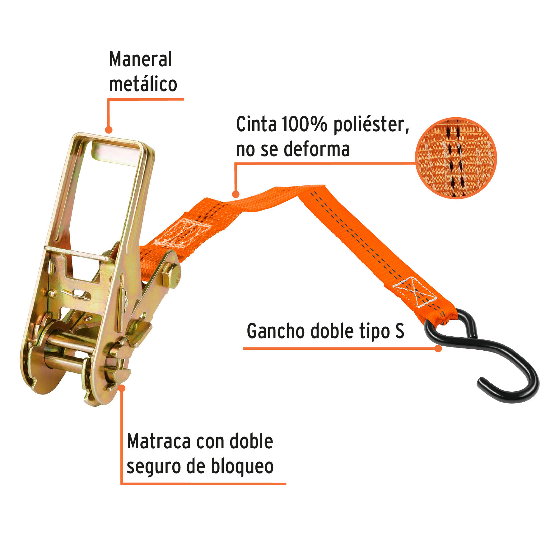 Sujetadores con matraca, carga máxima 1125 kg, 2 piezas