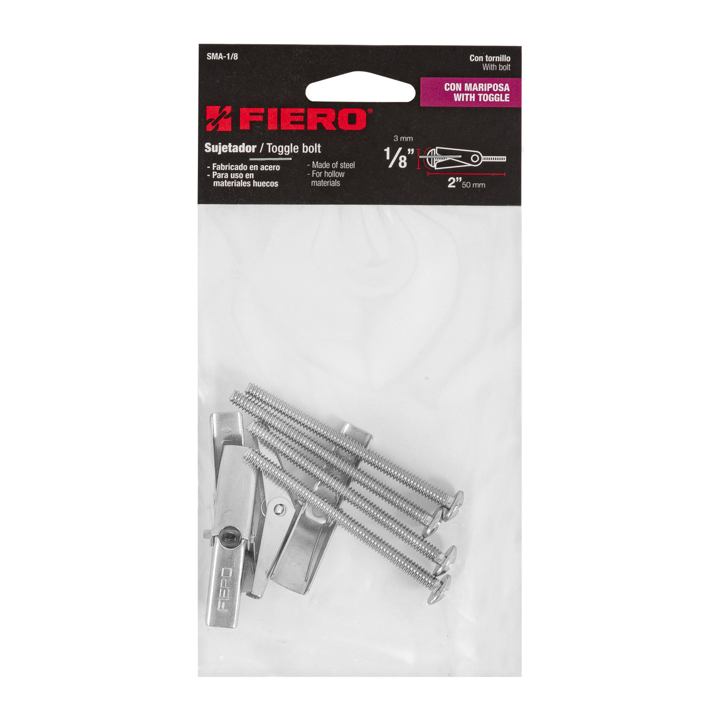 Sujetador tipo mariposa 1/8 X 2", bolsa 4 piezas
