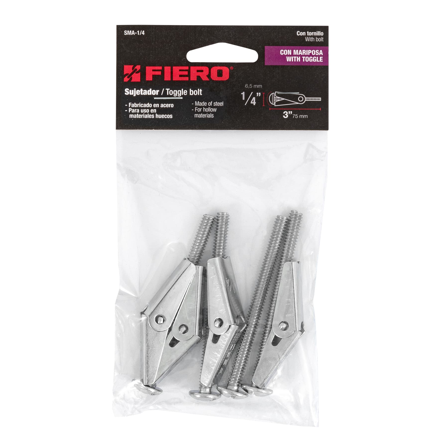 Sujetador tipo mariposa 1/4 X 3", bolsa 4 piezas
