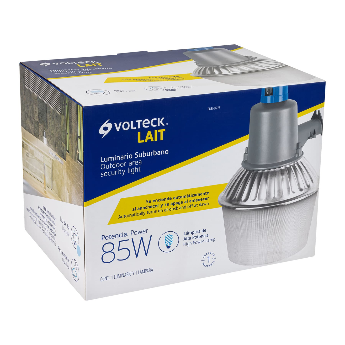 Suburbano metálico con fotocelda, 85W, 6500K, Fluorescente
