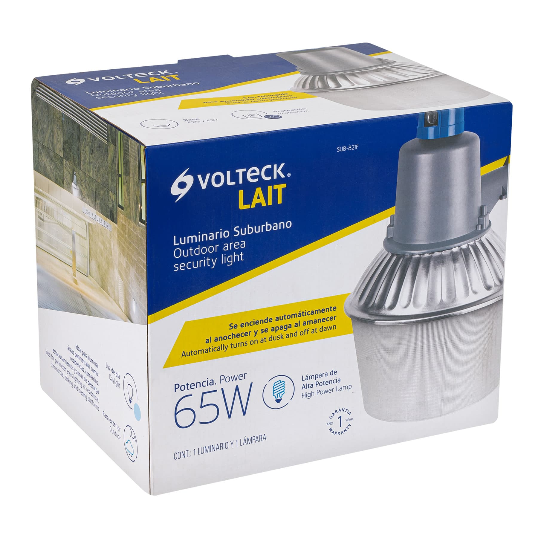Suburbano metálico con fotocelda, 65W, 6500K, Fluorescente