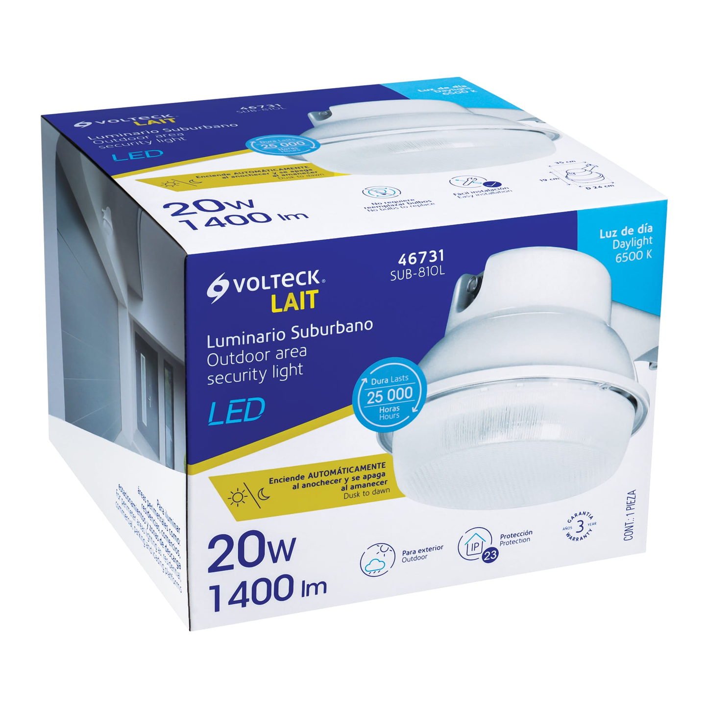 Suburbano estándar con fotocelda, 20W, 6500K, LED