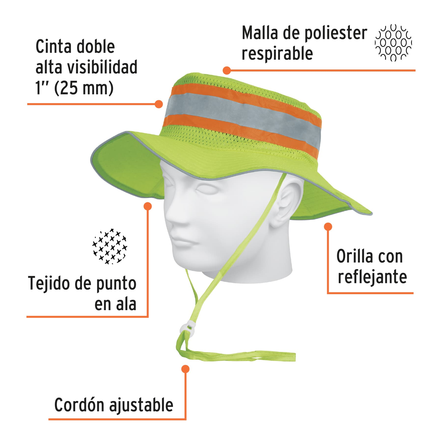 Sombrero alta visibilidad con reflejante, verde