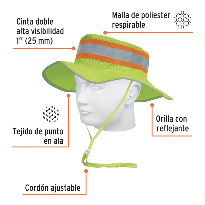 Sombrero alta visibilidad con reflejante, verde