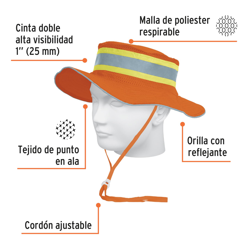 Sombrero alta visibilidad con reflejante, naranja