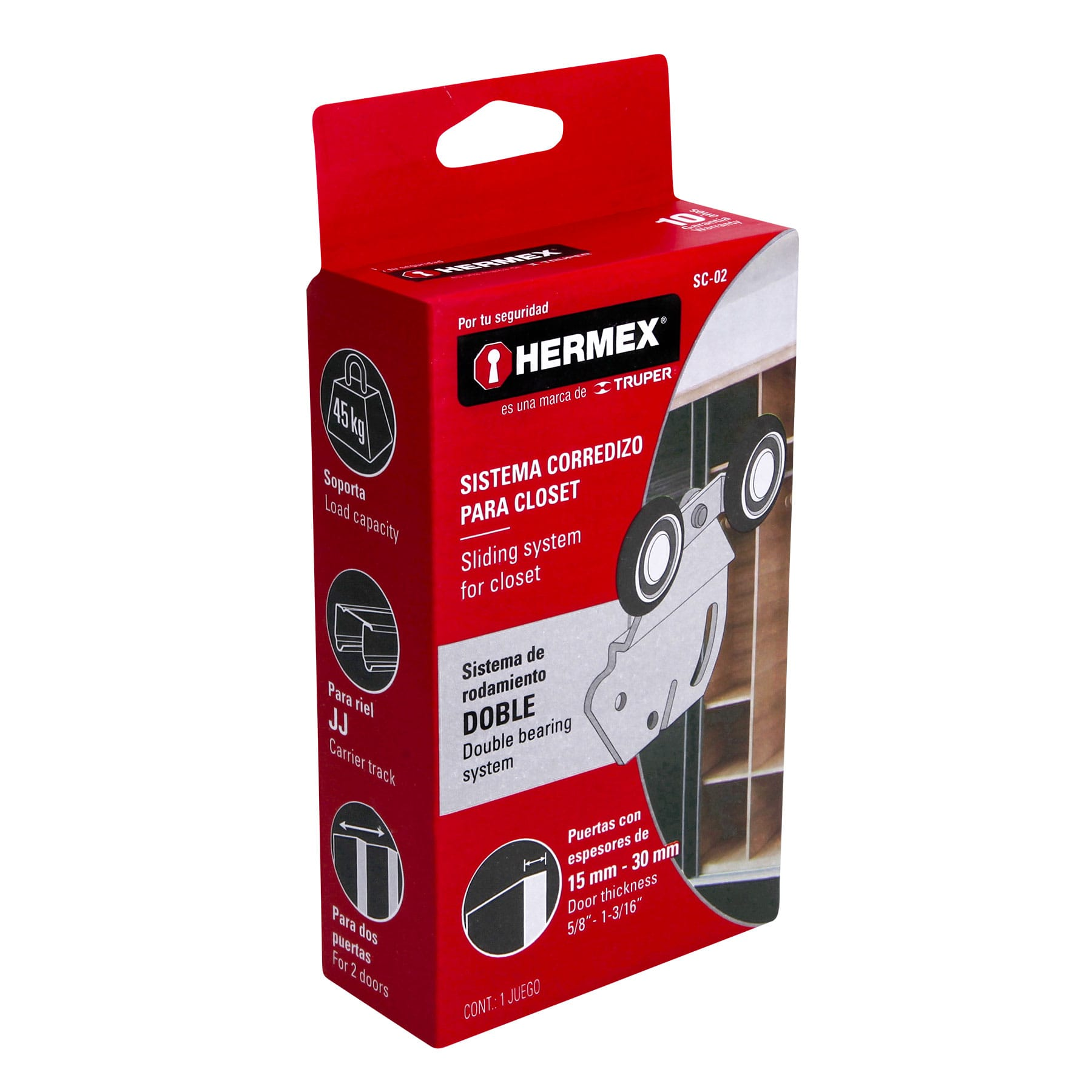 Sistema corredizo doble para riel superior de closet