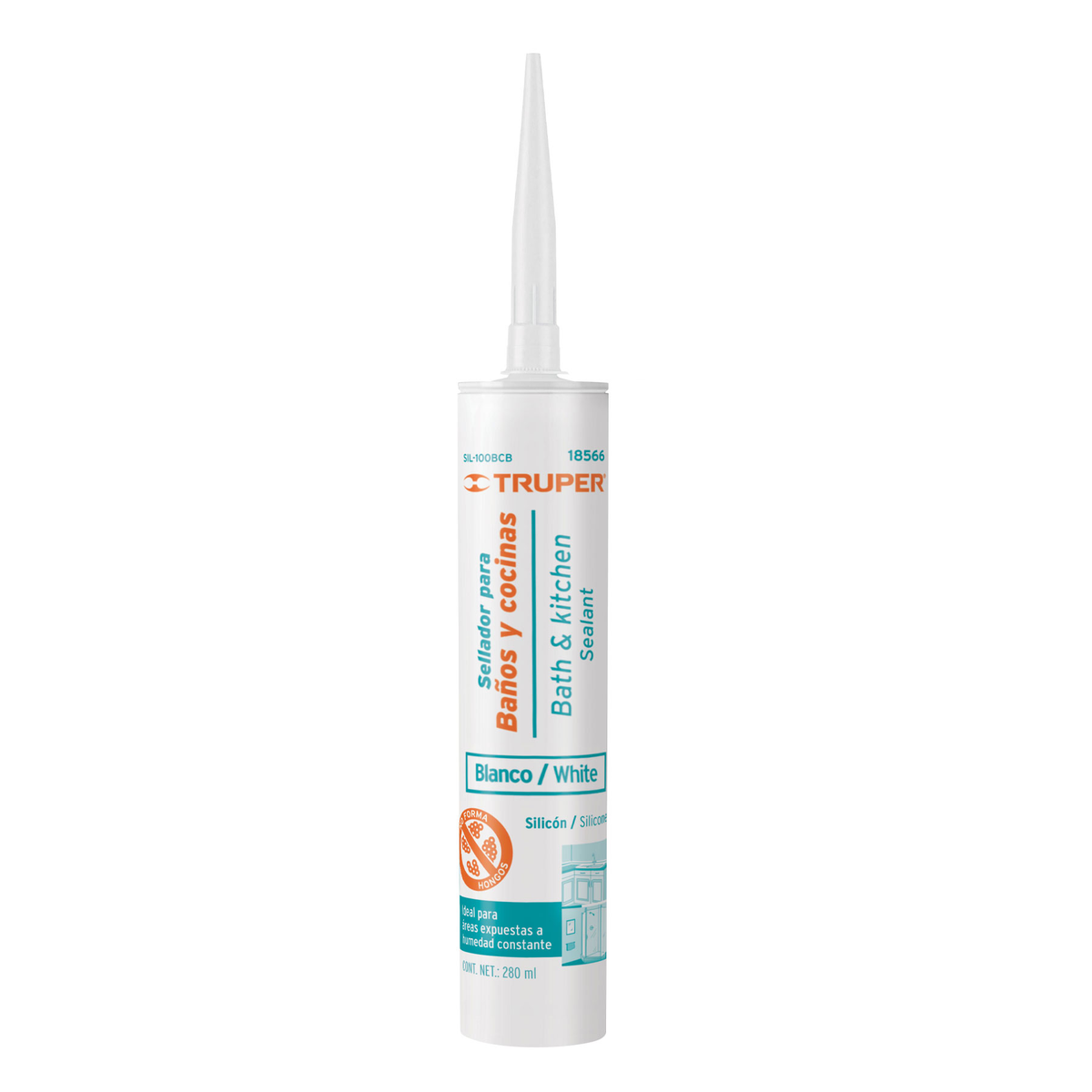 Silicón 100%, para baños y cocina, blanco