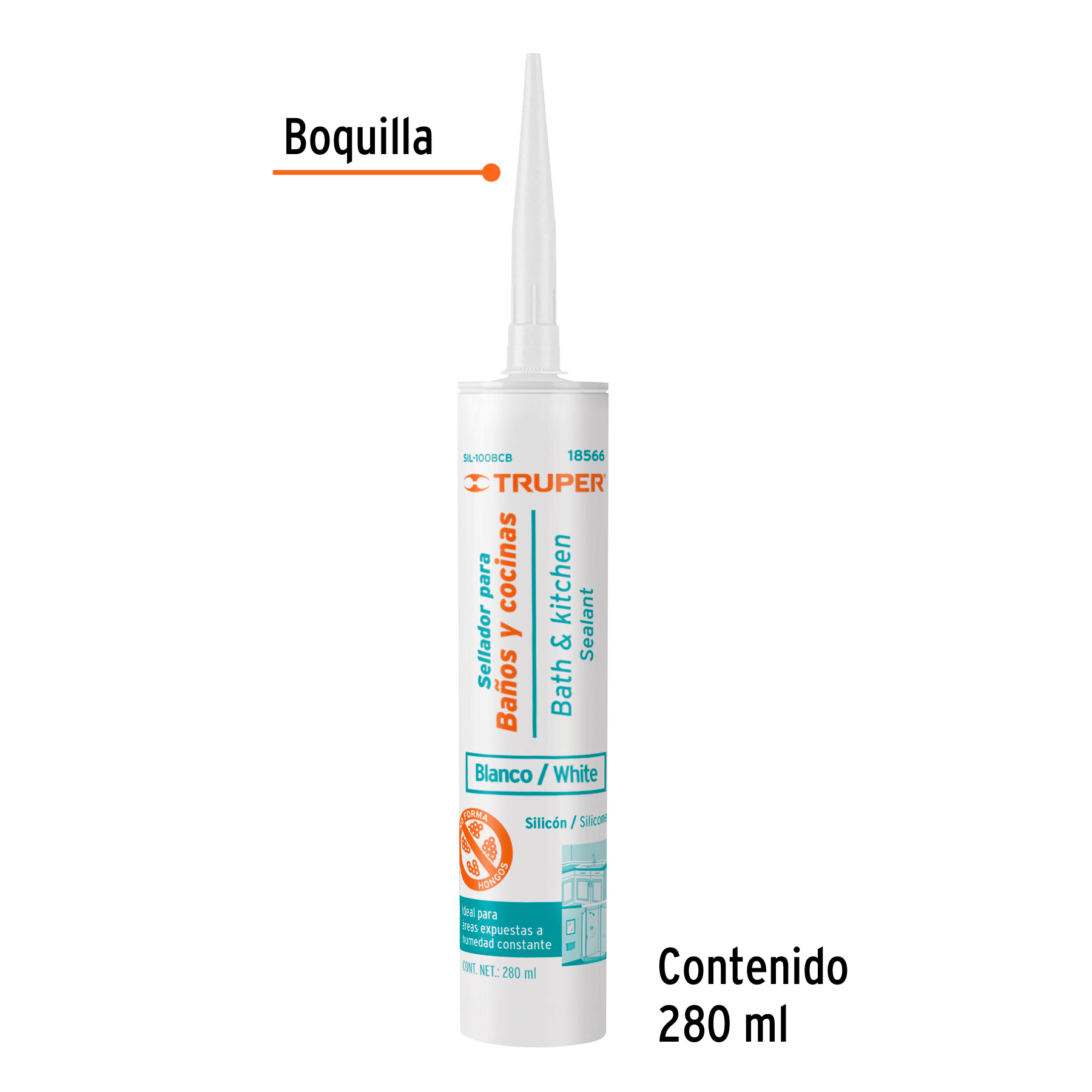 Silicón 100%, para baños y cocina, blanco